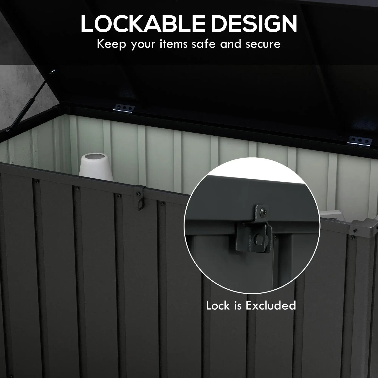 450L Galvanised Steel Garden Storage Box with Wheels Outdoor Weatherproof Chest