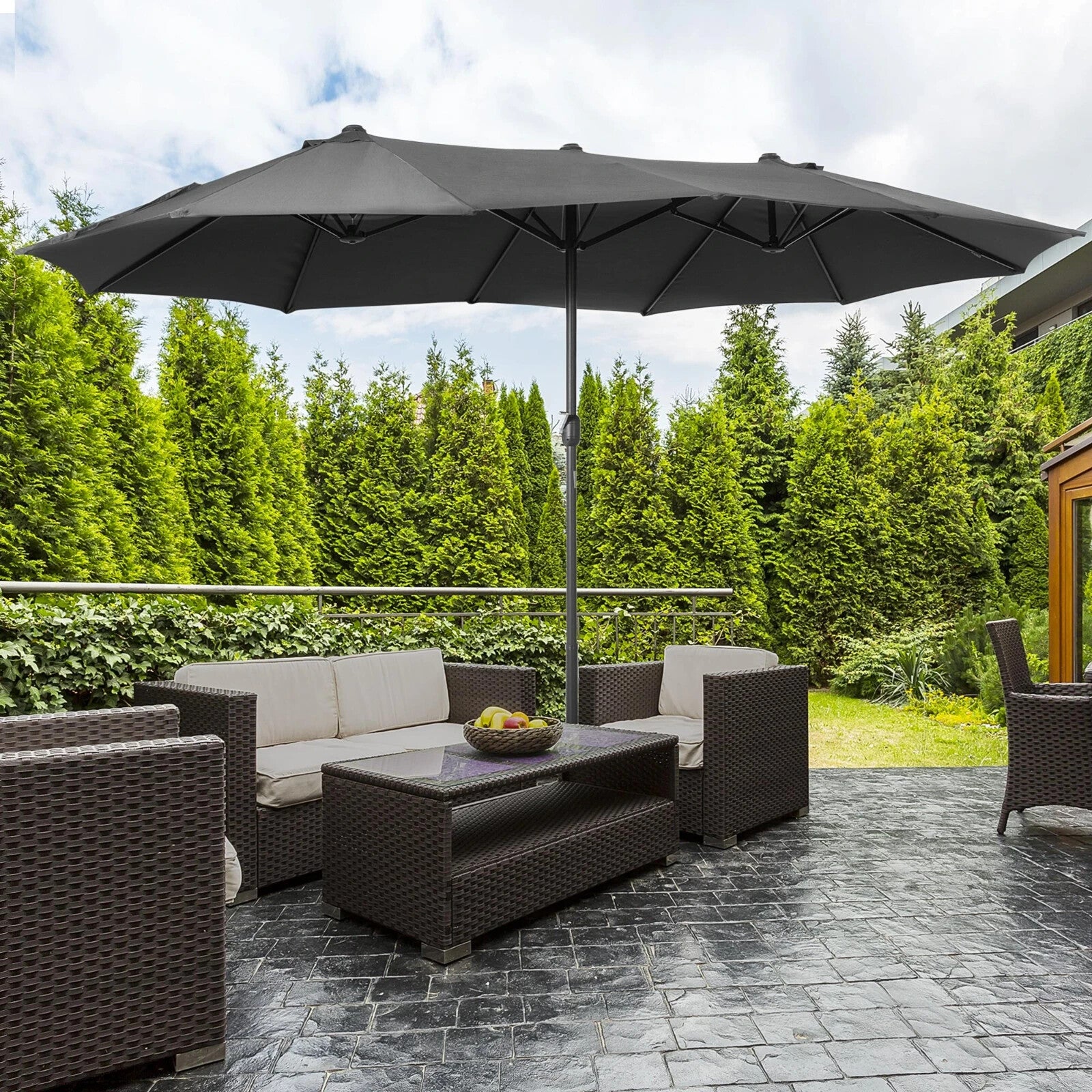 4.6m Garden Sun Umbrella with Double Sided Canopy Cross Base and Crank Handle