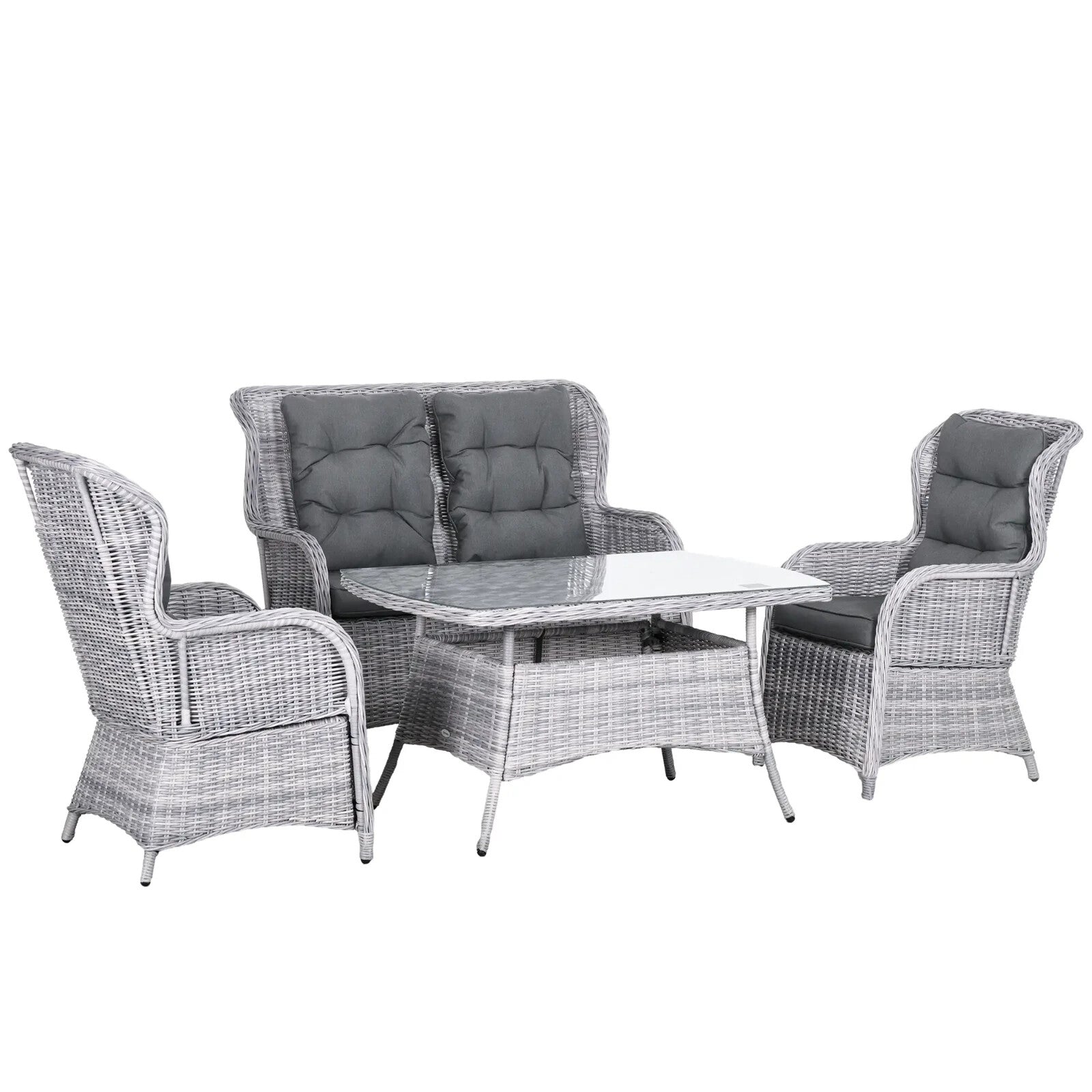 4 Seater Rattan Garden Furniture Set with High Back Chair & Tempered Glass Table