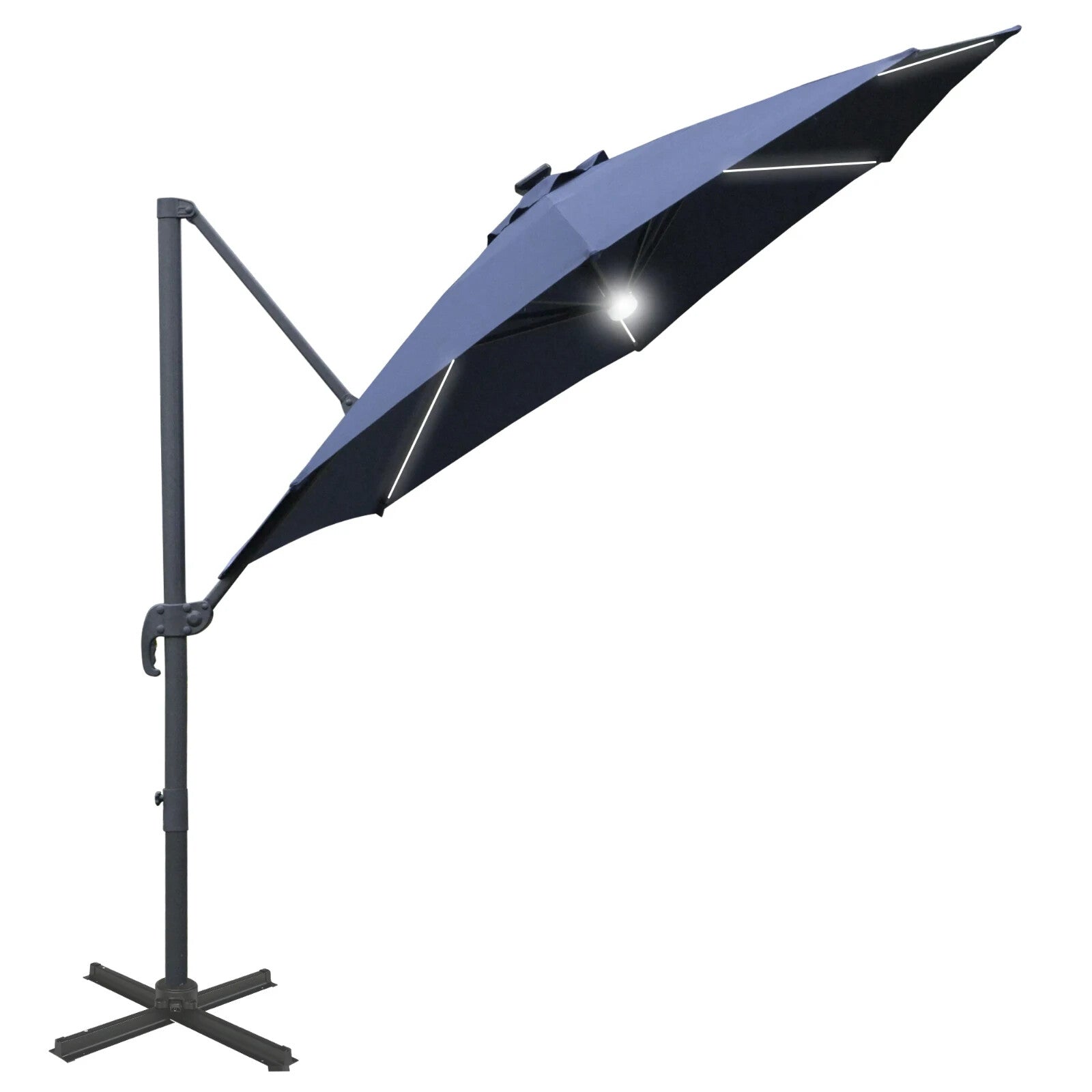 3m LED Cantilever Garden Parasol with Solar Lights and Cross Base 2.92x2.92x2.4m