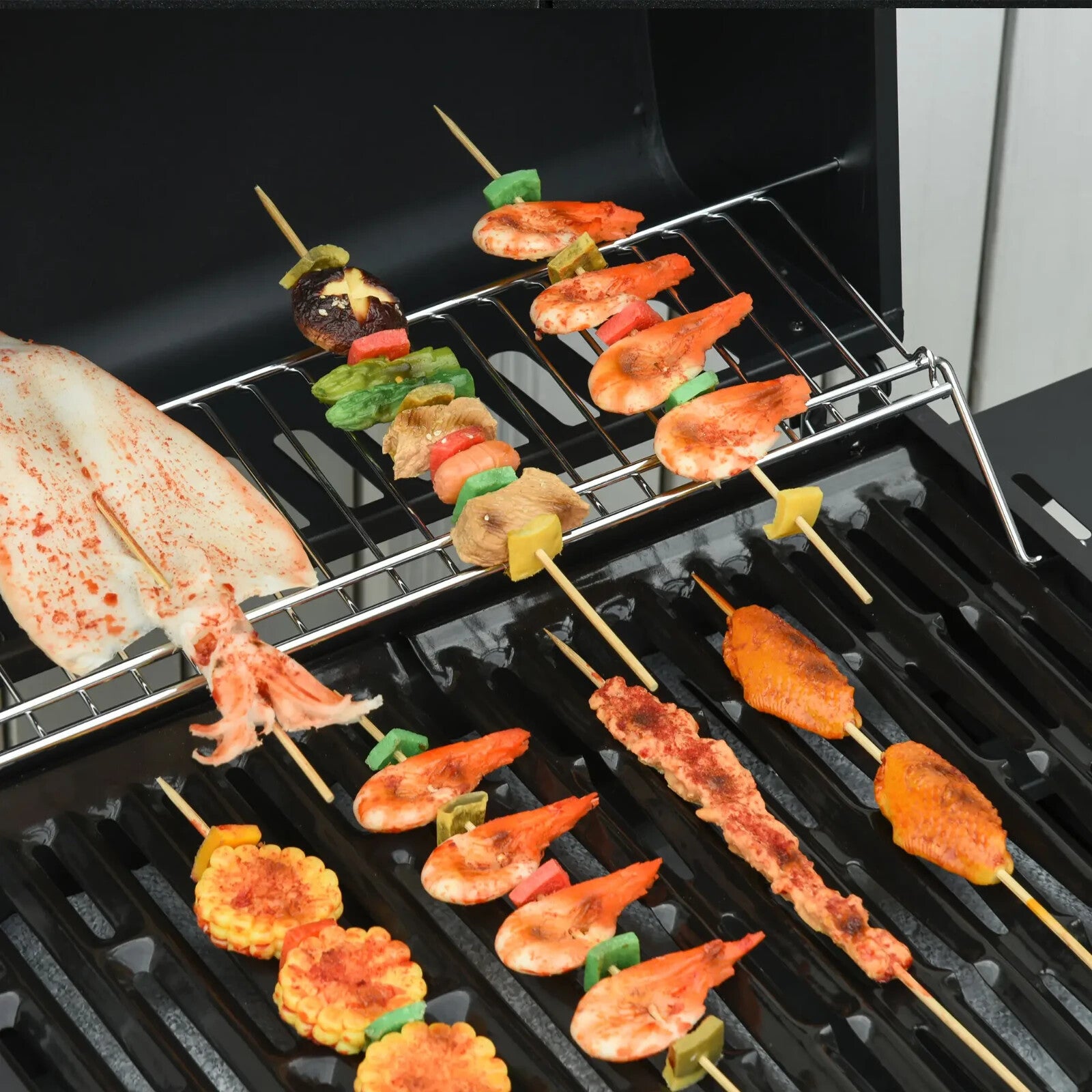 3 and 1 Gas Barbecue Grill w/ Side Burner & Large Cooking Area for Garden BBQs