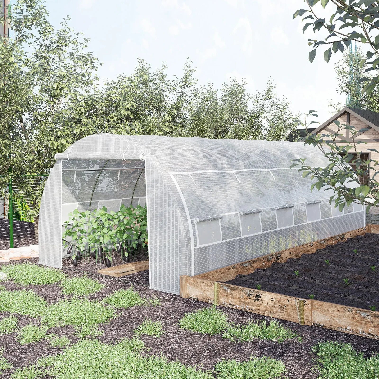 6x3x2 m Walk-In Polytunnel Greenhouse with Steel Frame Reinforced Cover and Door