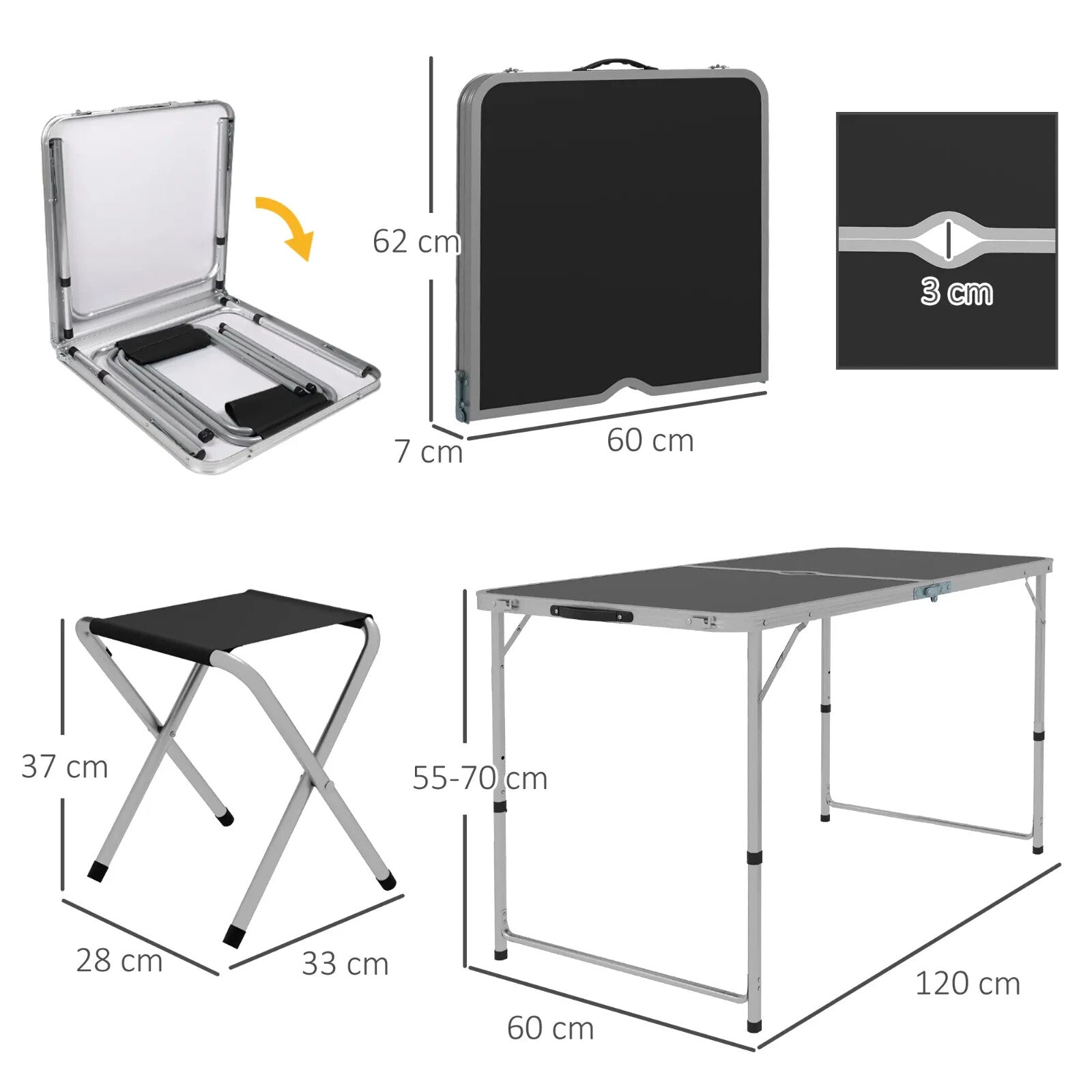 Folding Camping Table and Chairs Set for Outdoor Indoor BBQ Picnic Garden Use