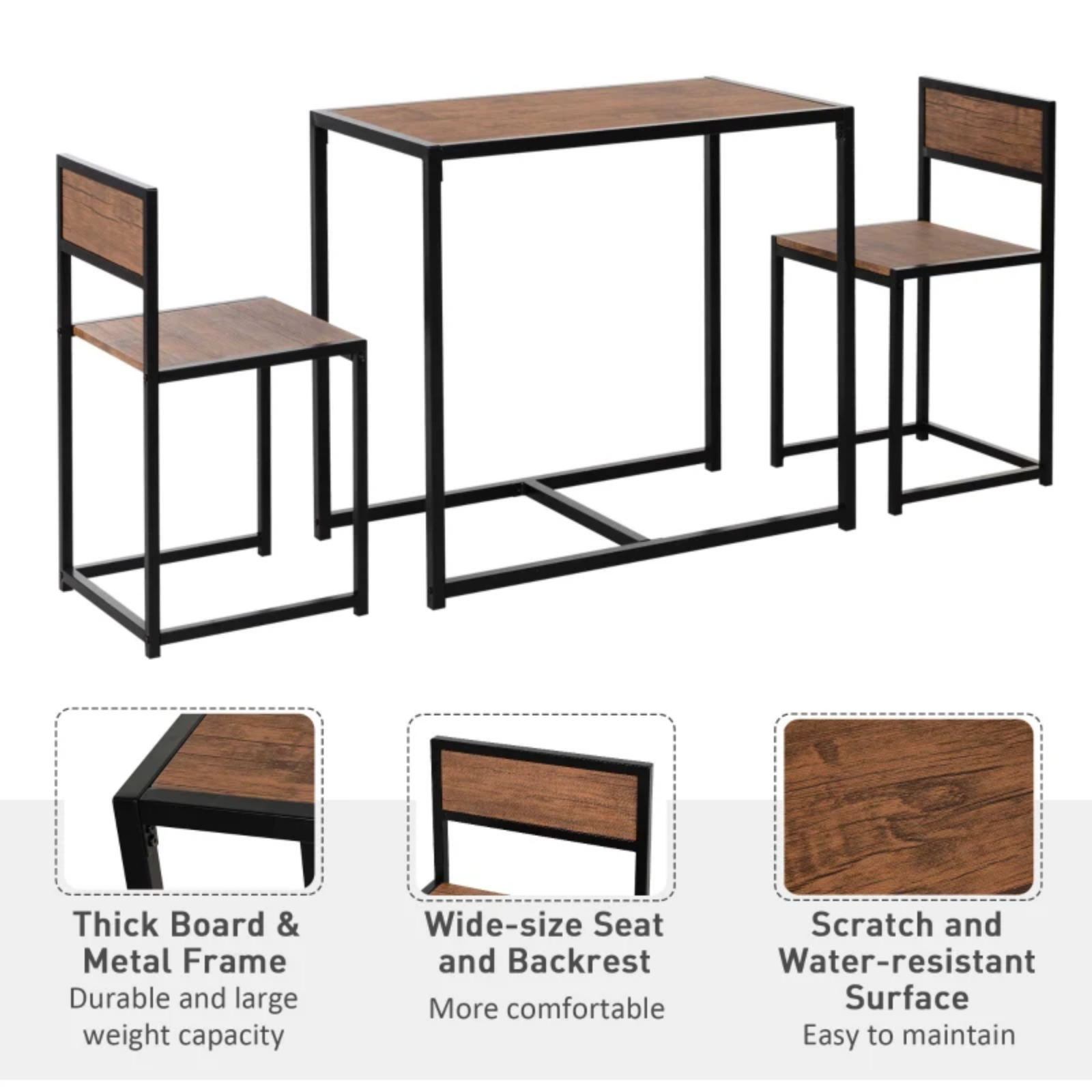 Small Dining Table 2 Chairs Set Space Saving Kitchen Breakfast Table Metal Legs
