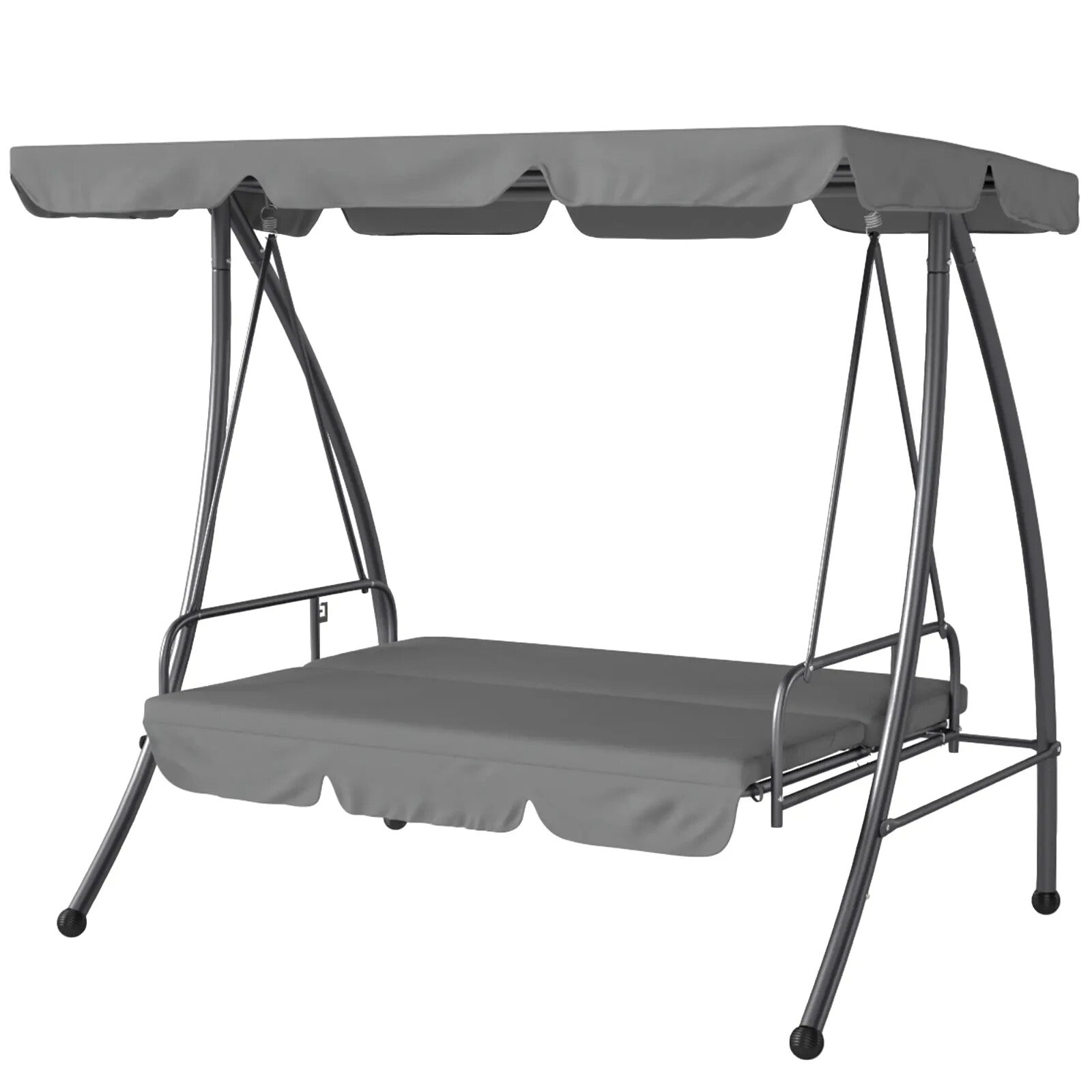2-in-1 Hammock Swing Chair 3-Seater Steel with Cushion & Tilt Canopy Light Grey