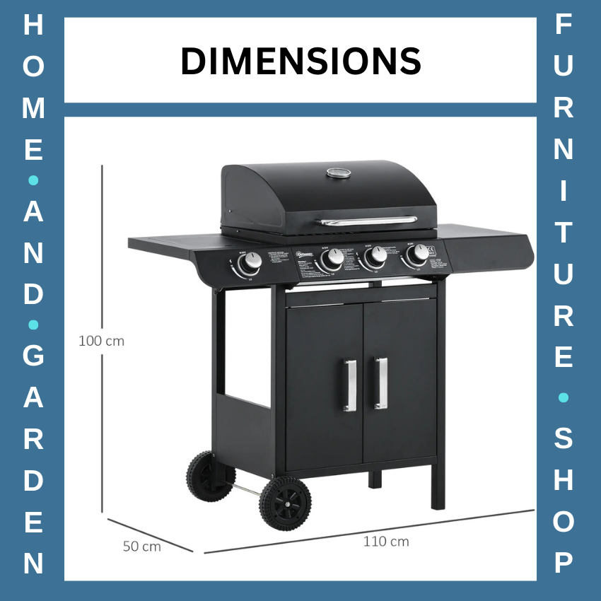 3 and 1 Gas Barbecue Grill w/ Side Burner & Large Cooking Area for Garden BBQs