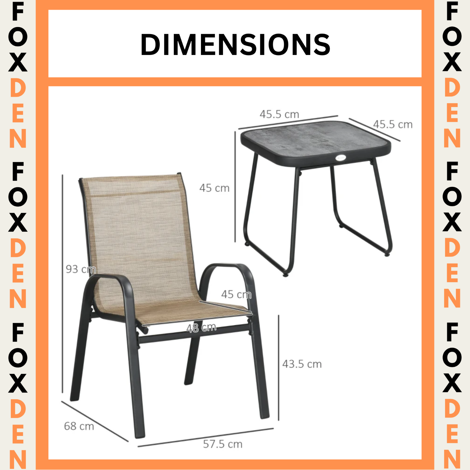3 Piece Patio Bistro Set 2 Metal Garden Chairs and Coffe Table Outdoor Furniture