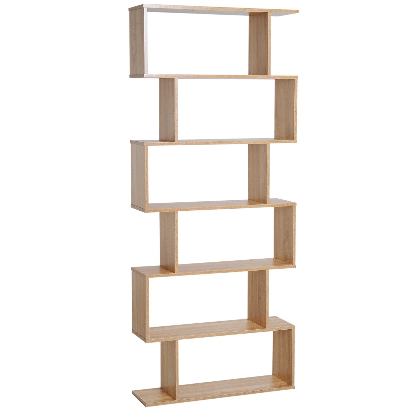 Large Wooden Bookcase S Shaped Bookshelf Storage Tall Display Shelf Oak Effect