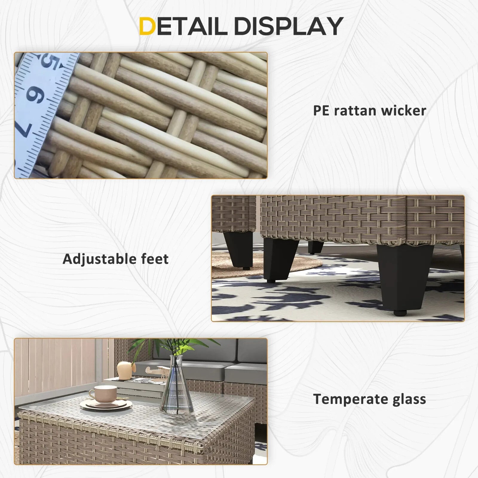 5 Piece Rattan Garden Furniture Set with Corner Sofa Table & Footstools Outdoor