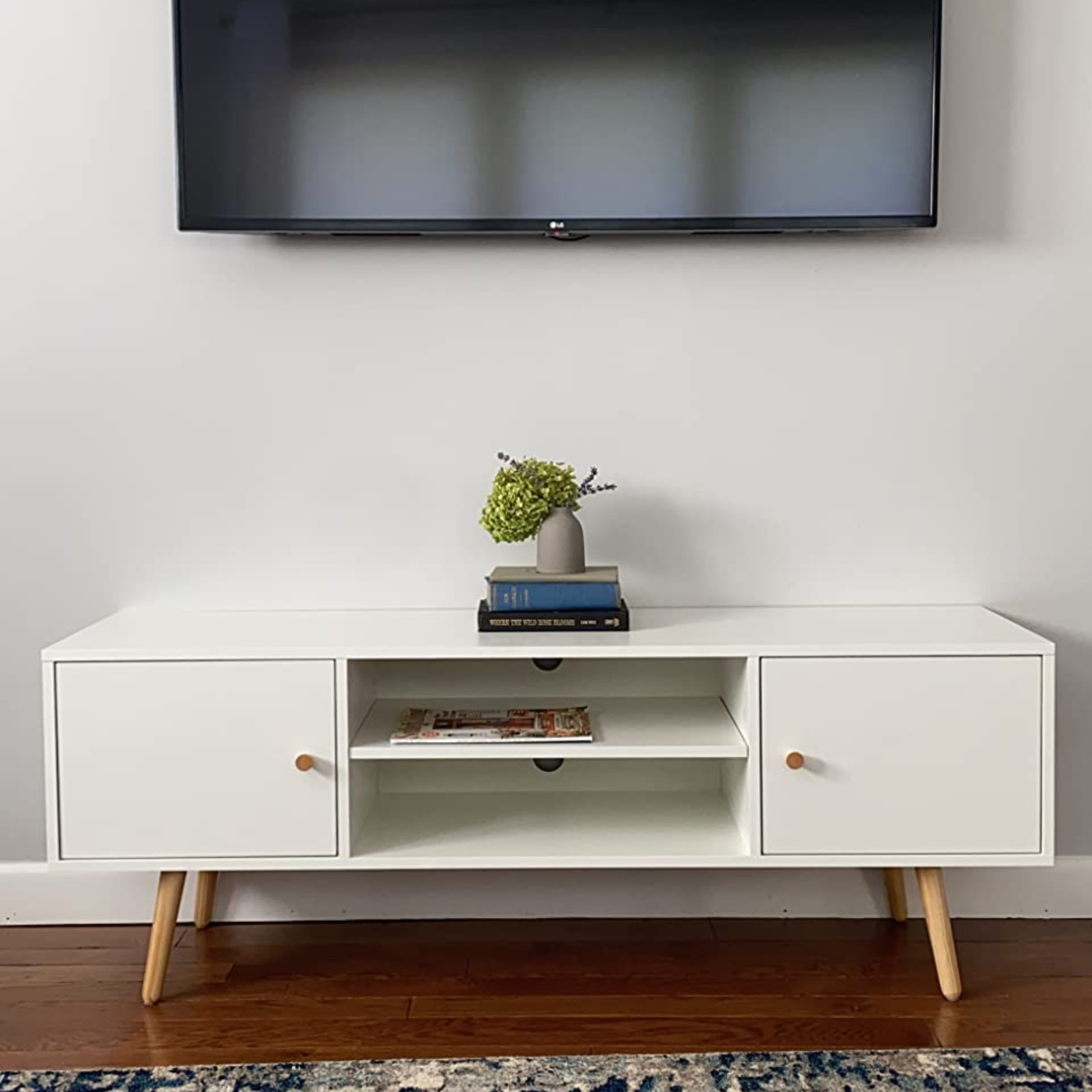 White TV Unit Cabinet for TVs up to 55 Inches Shelves Storage Cupboards TV Stand