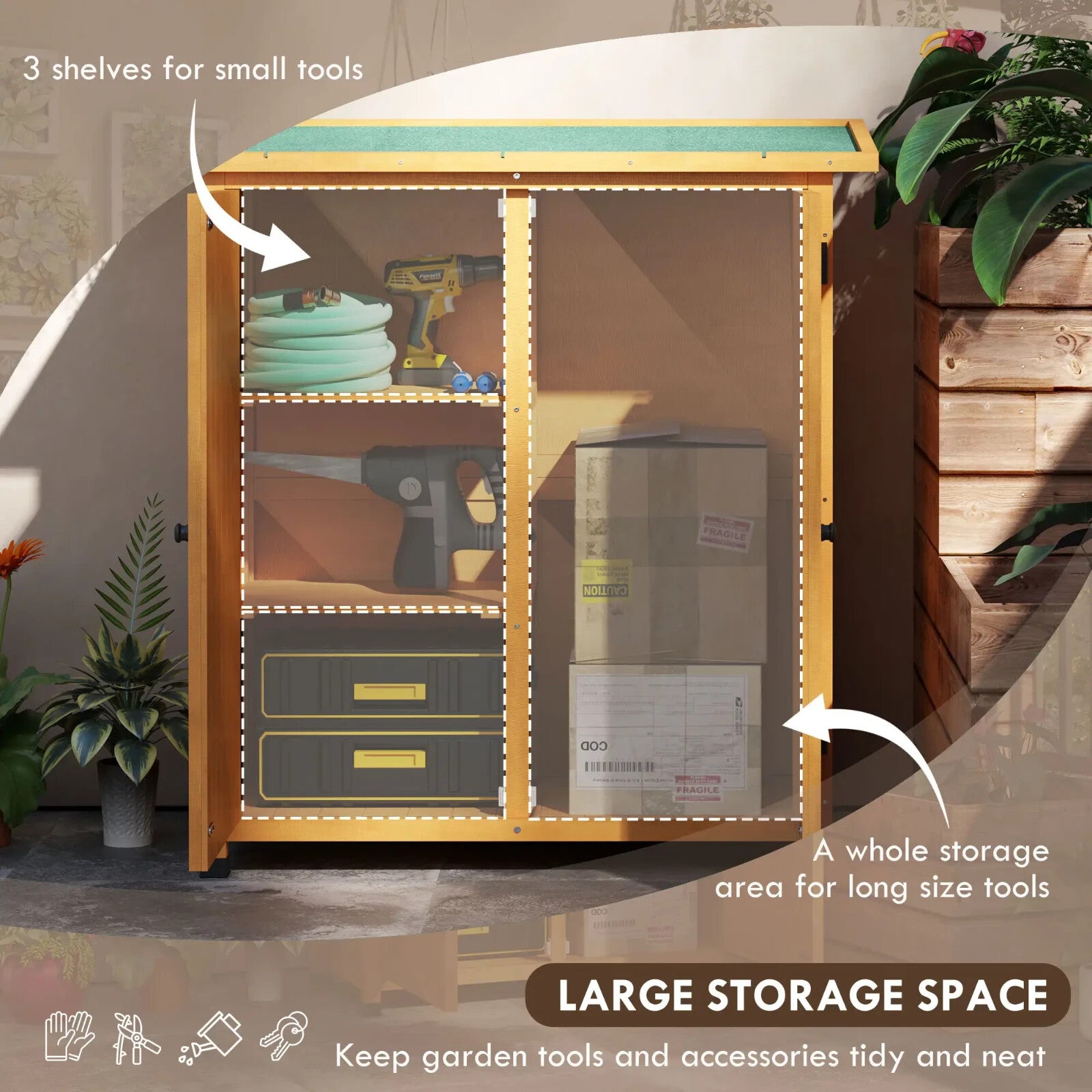 Wooden Garden Storage Shed Tool Cabinet Organiser with Shelves Utility Cupboard