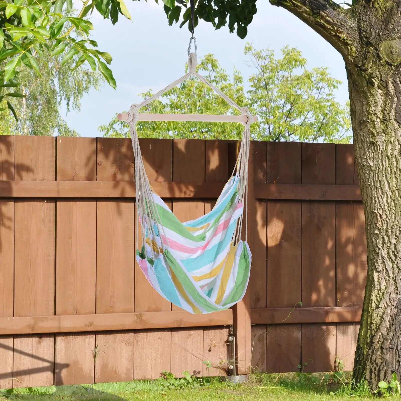 Hammock Hanging Chair Patio Portable Hardwood Frame with Durable Rope Green