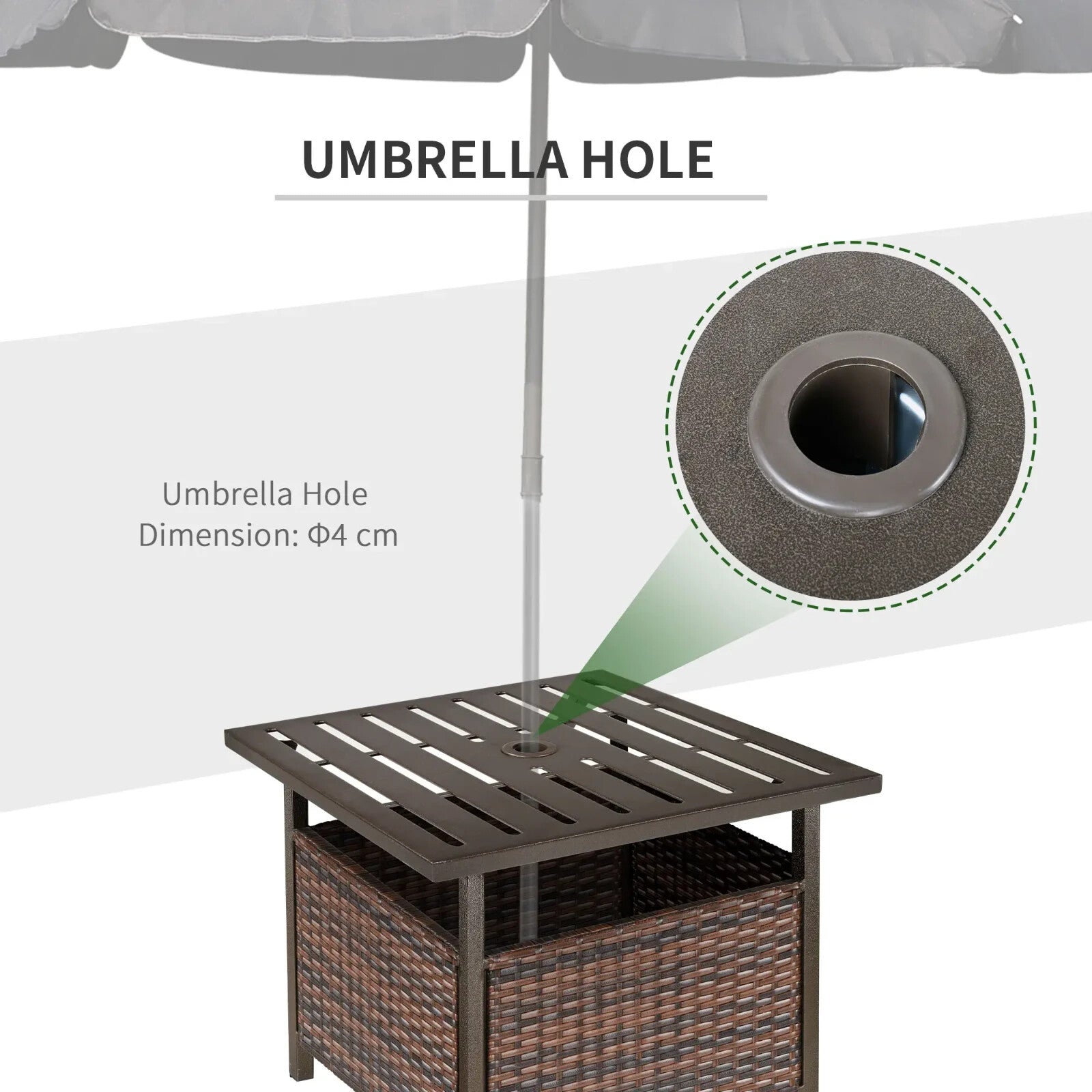 Rattan Wicker Outdoor Coffee Table with Umbrella Hole for Garden or Backyard Use
