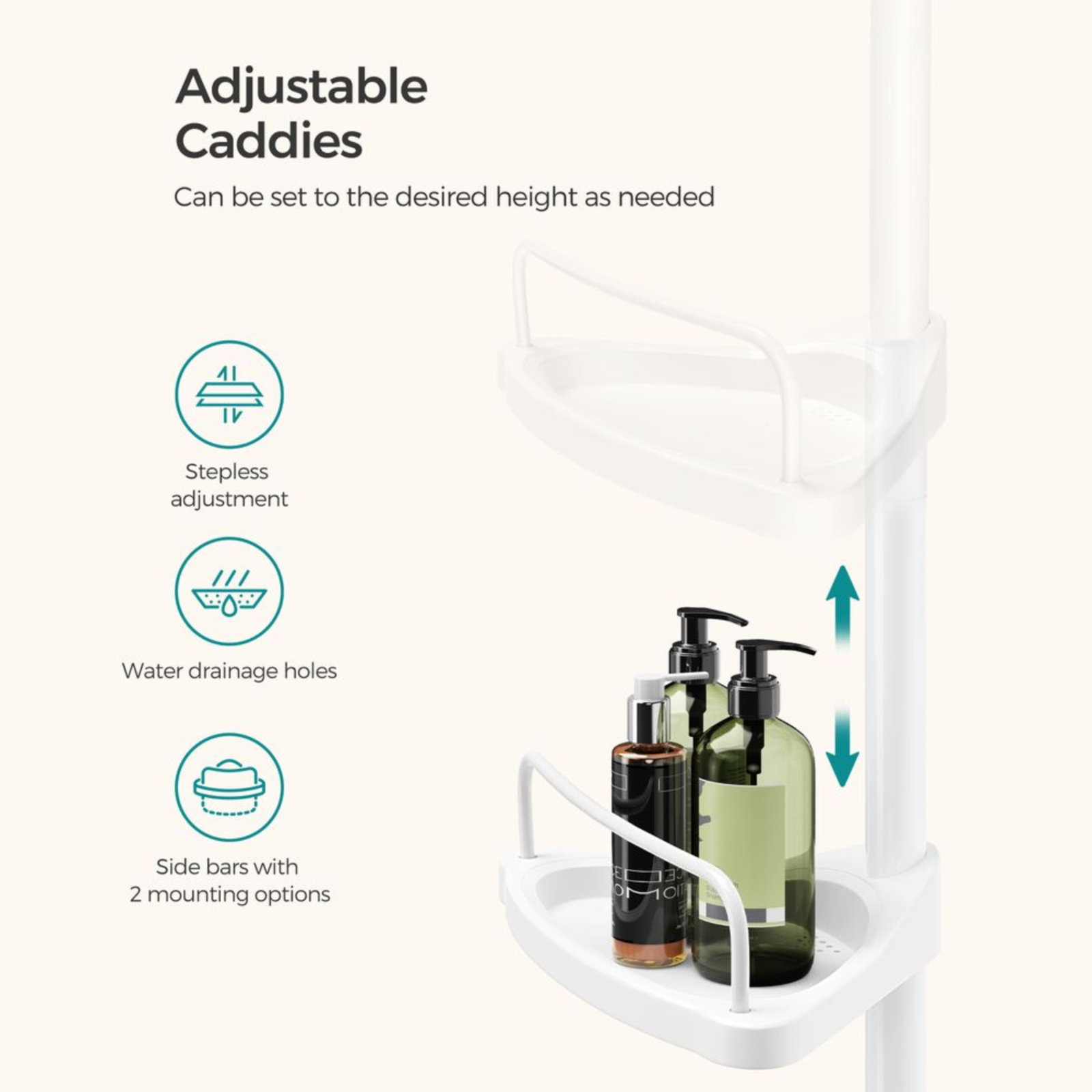 White Adjustable Corner Bathroom Shelf Shower Caddy Storage Telescopic Pole Unit