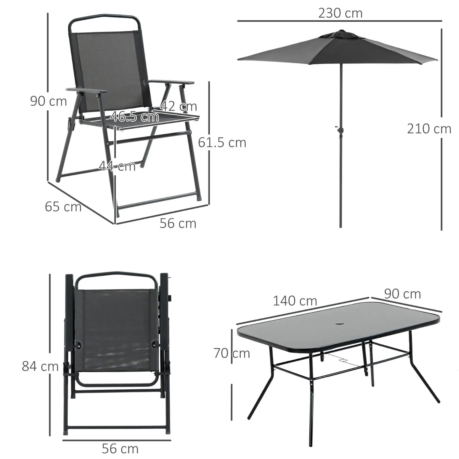 8 Pcs Metal Garden Furniture Set with Parasol Folding Chairs and 6 Seater Table