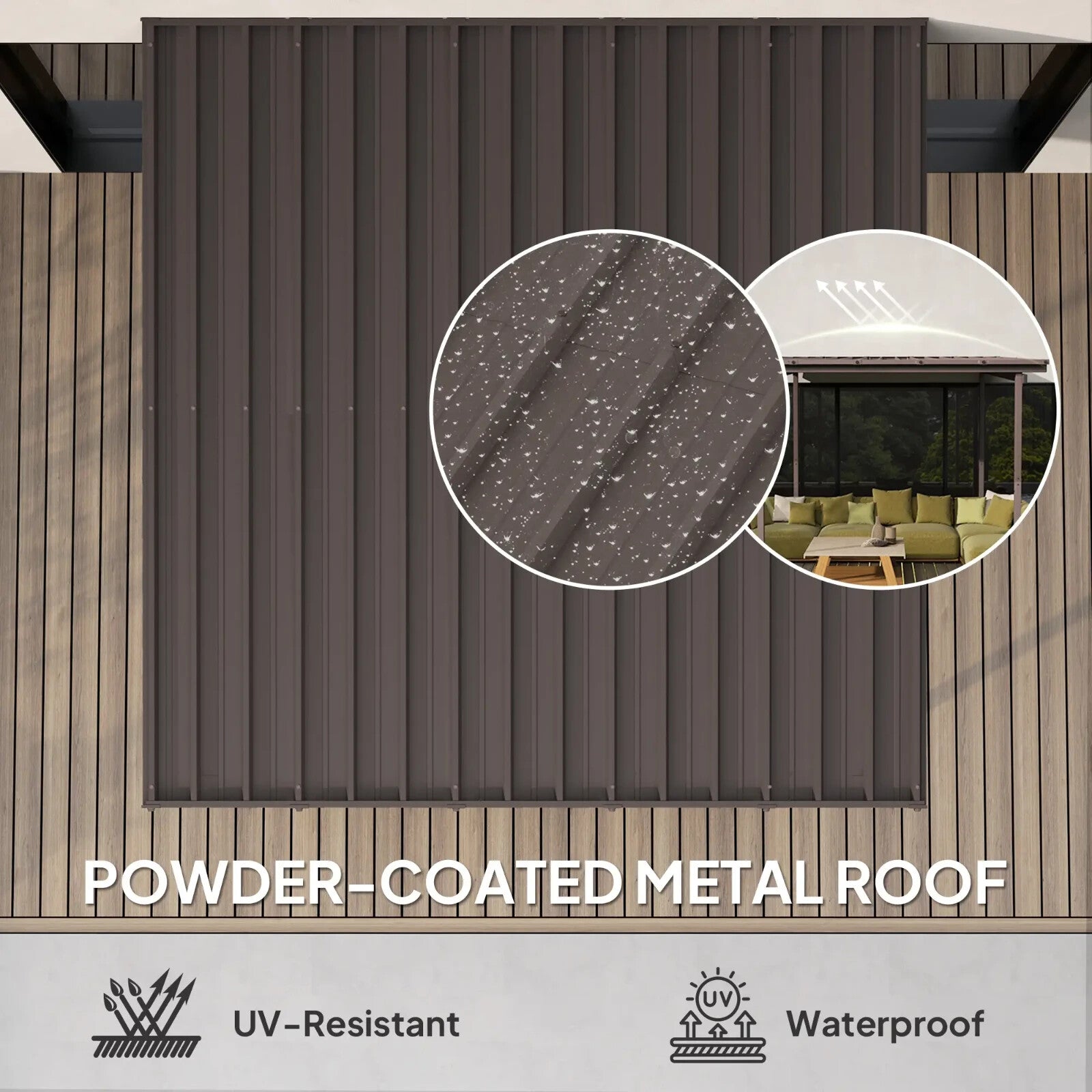 3 x 3 m Garden Pergola with Waterproof Metal Roof Lean To Hardtop Gazebo Outdoor