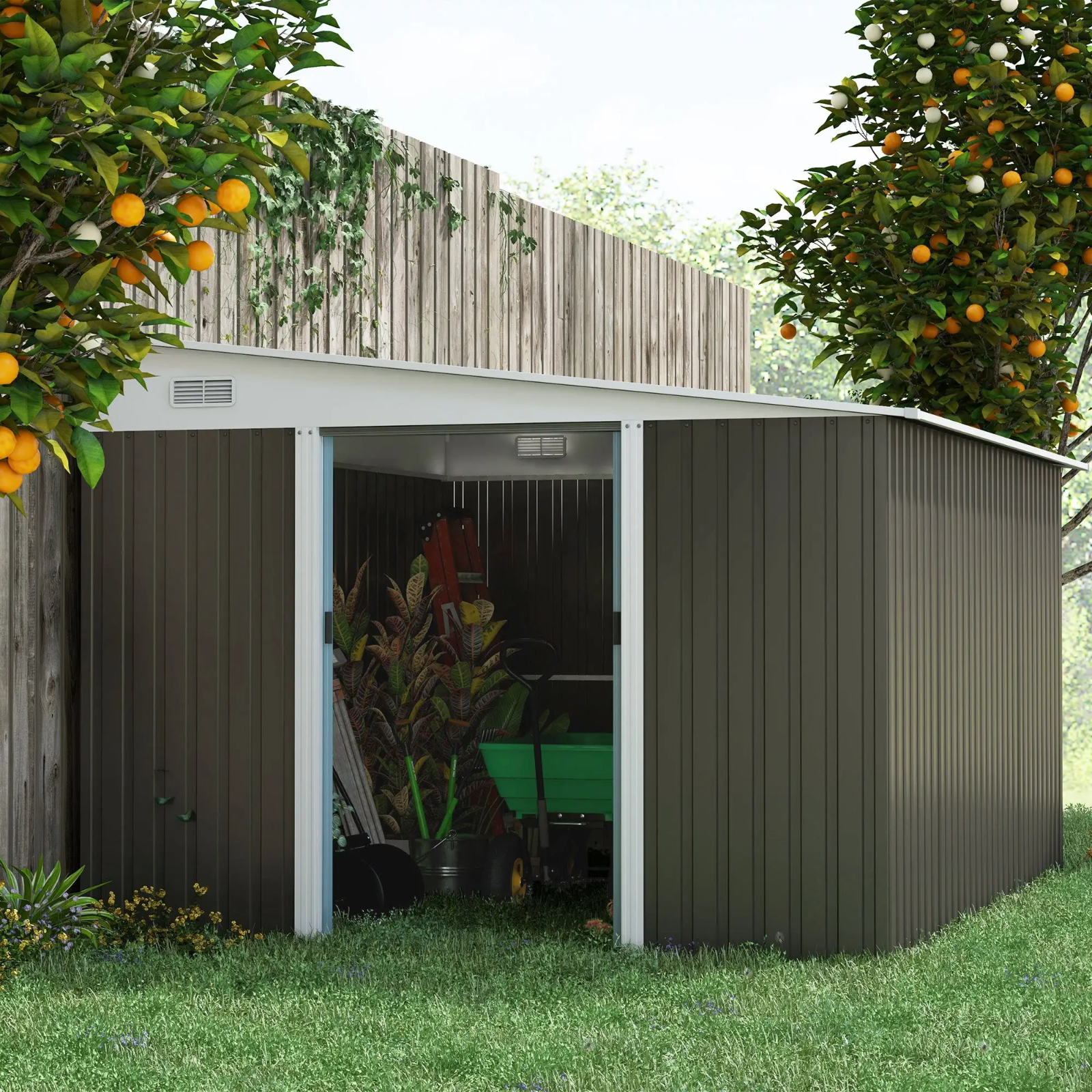 11 x 9ft Metal Garden Shed Large Outdoor Tool Storage House Lockable Double Door