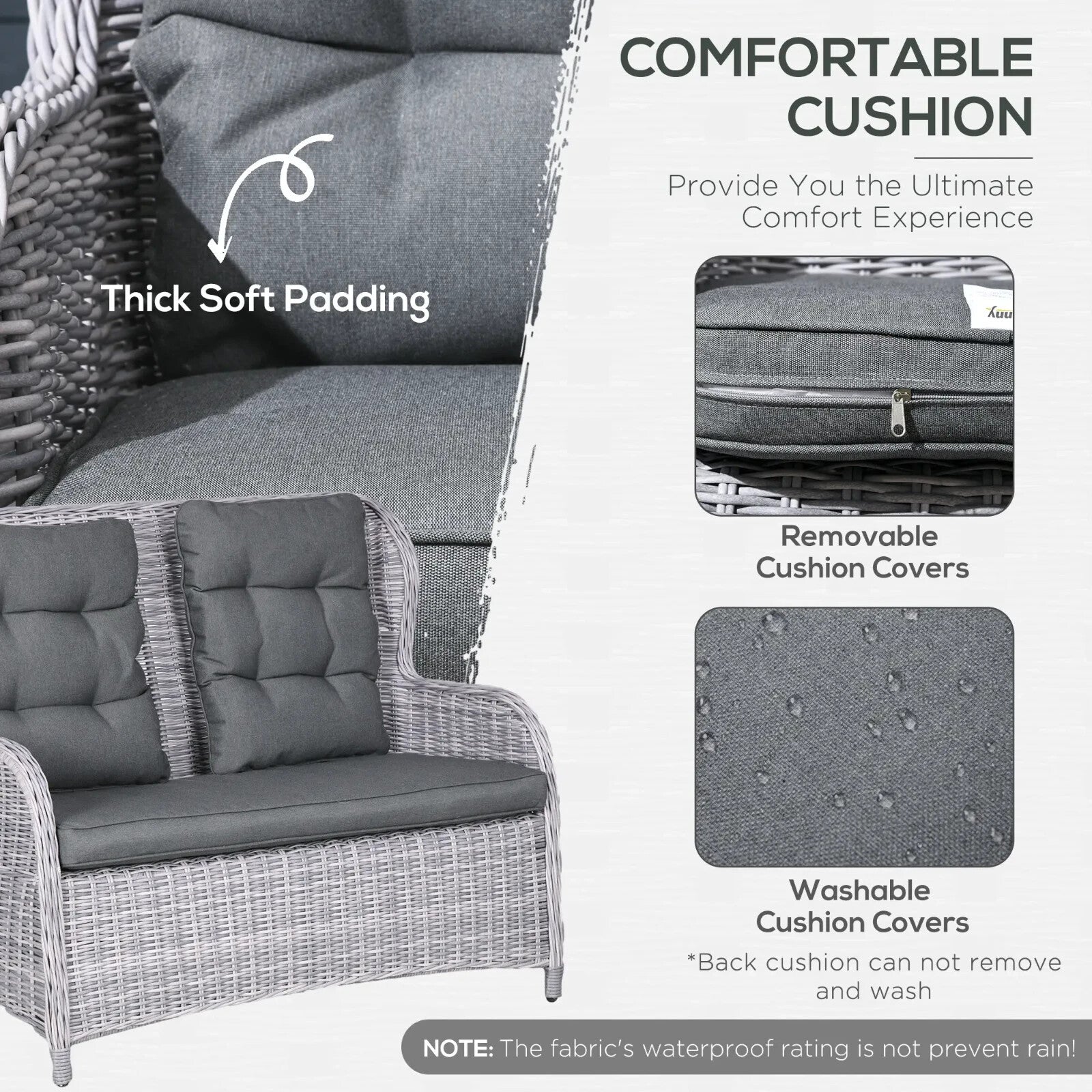 4 Seater Rattan Garden Furniture Set with High Back Chair & Tempered Glass Table