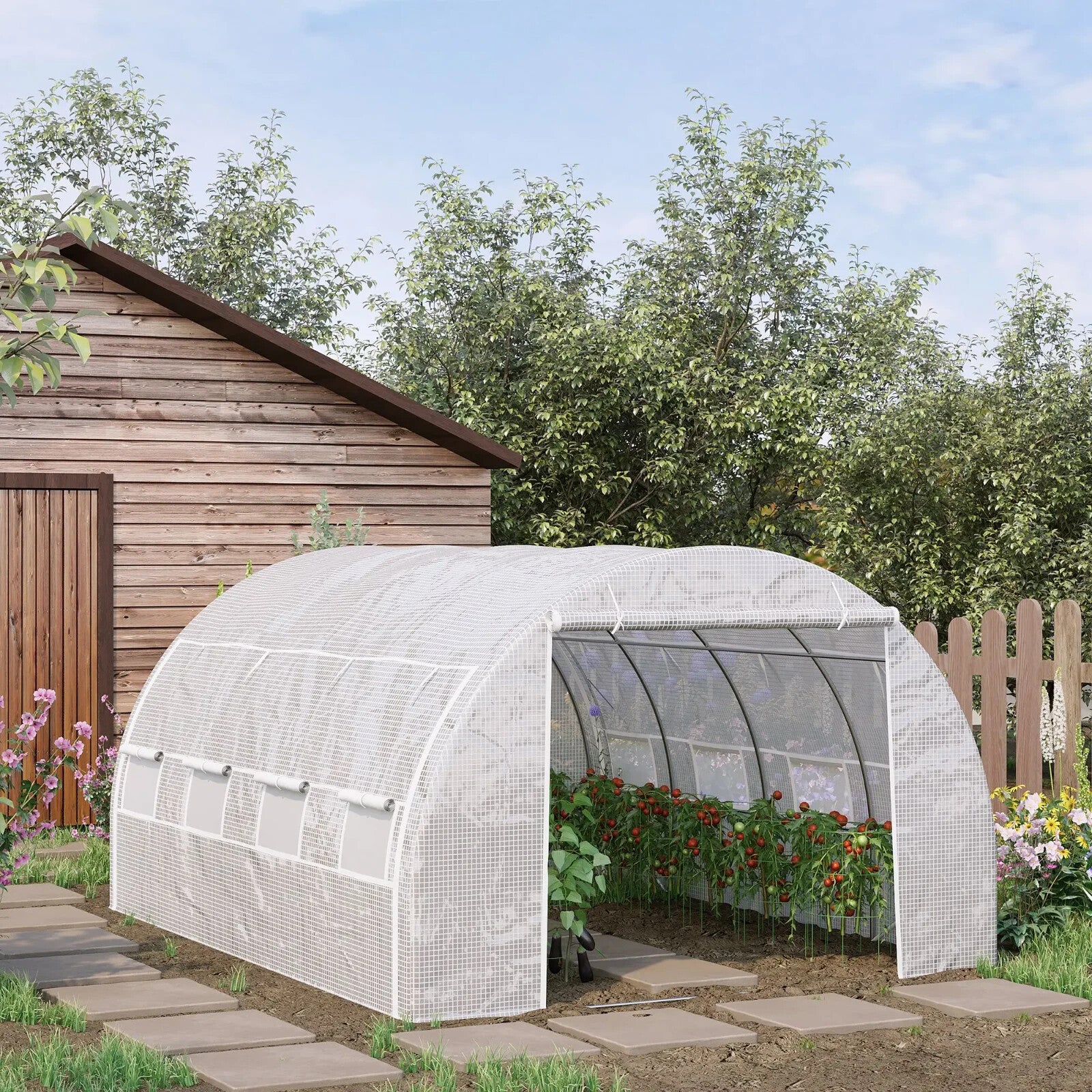 4x3x2m Walk-In Polytunnel Greenhouse Tent with Steel Frame Zipped Door & Windows