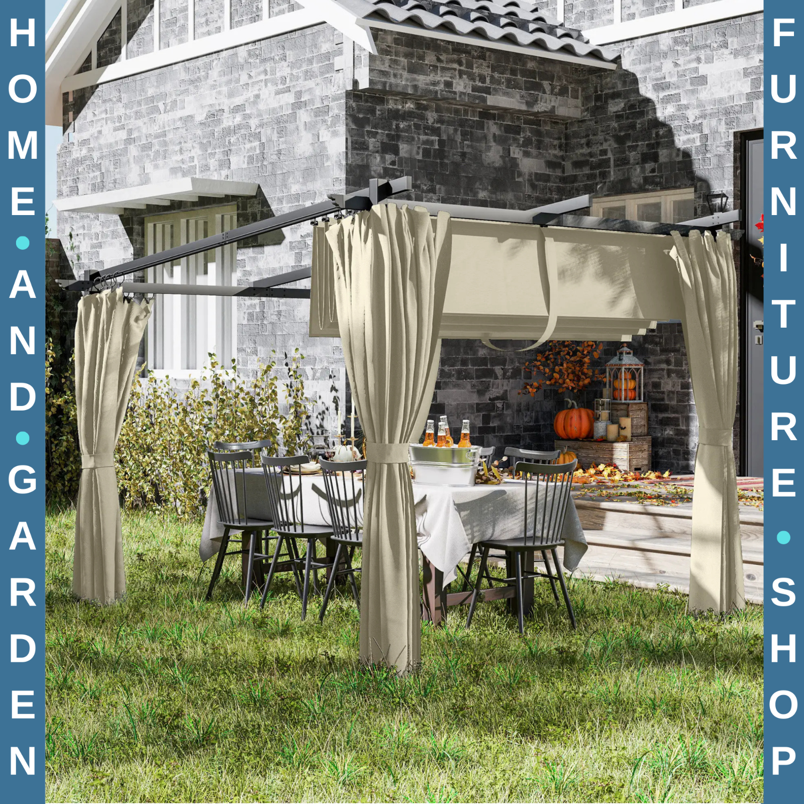Metal Pergola 3 x 3 m Garden Gazebo Heavy Duty Frame Roof and Sidewall Sun Shade