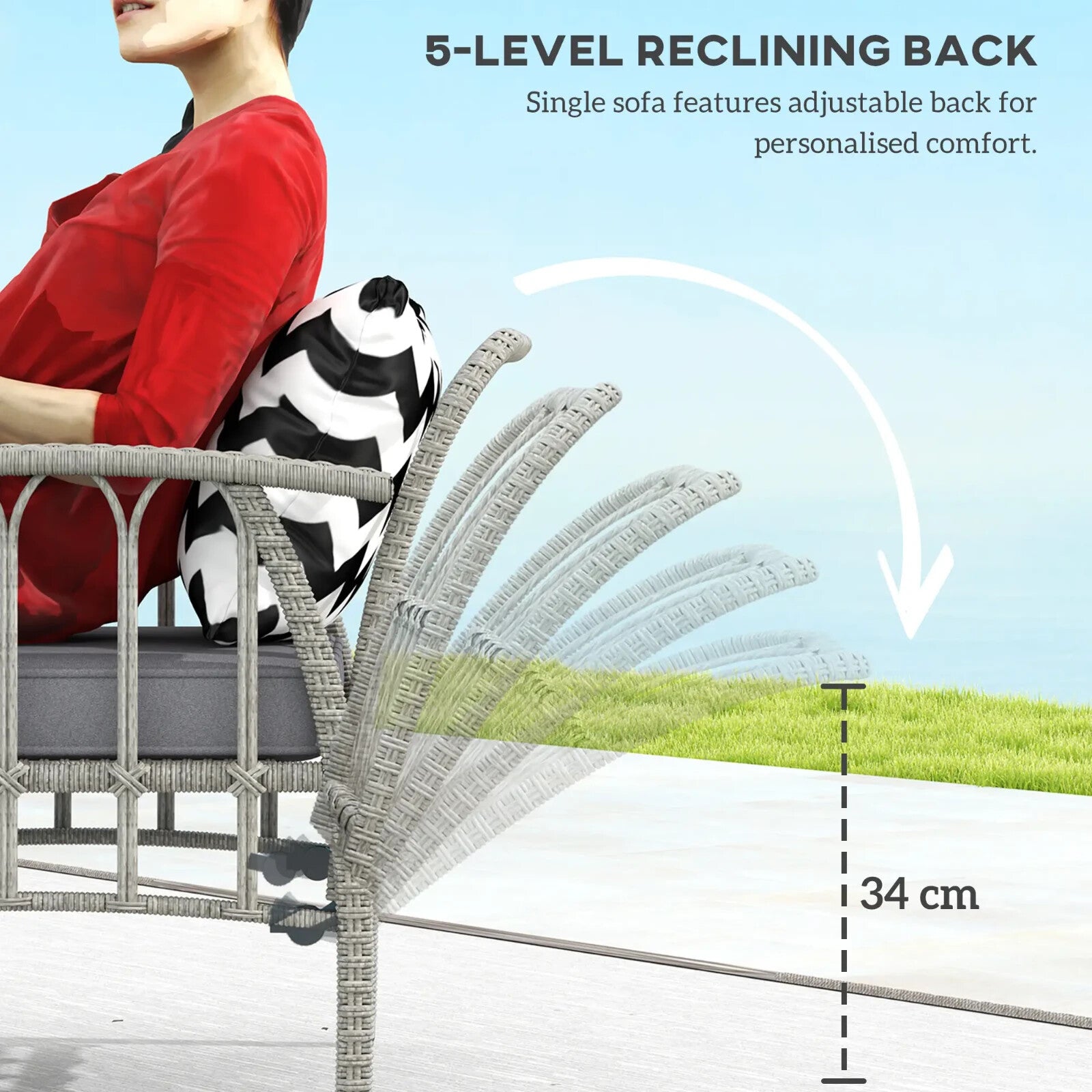 4 Piece Rattan Garden Furniture Set w/ Adjustable Back Loveseat & Outdoor Chairs