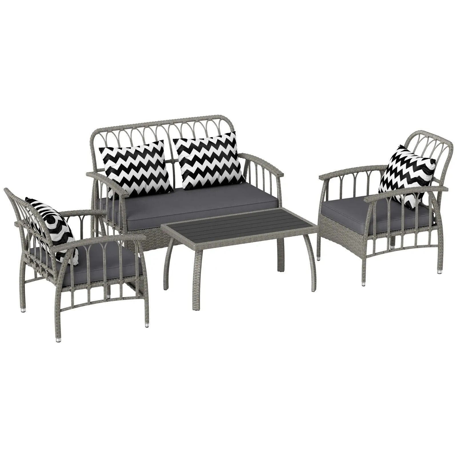 4 Piece Rattan Garden Furniture Set w/ Adjustable Back Loveseat & Outdoor Chairs