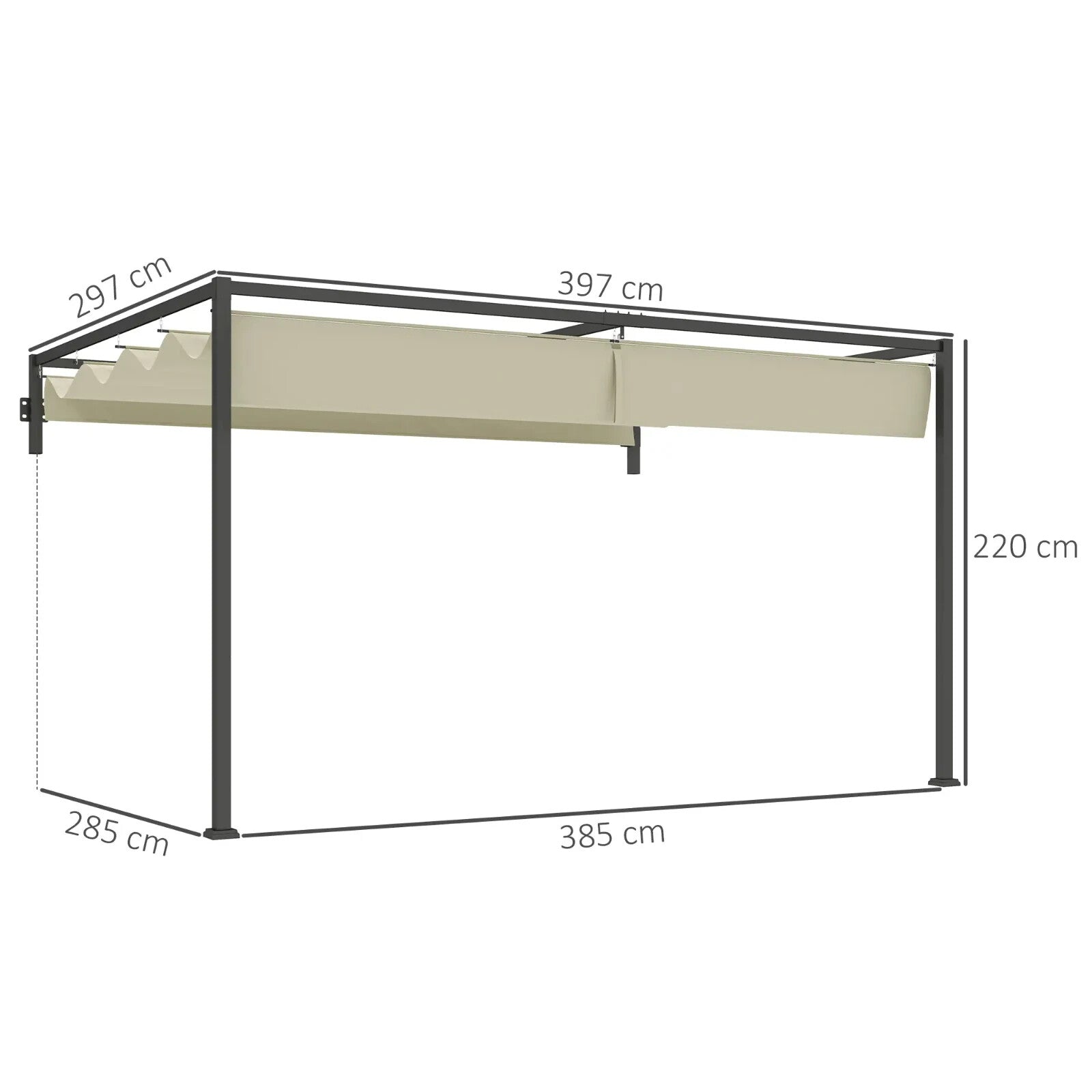 3 × 4m Lean To Steel Pergola with Retractable Fabric Canopy for Garden or Patio