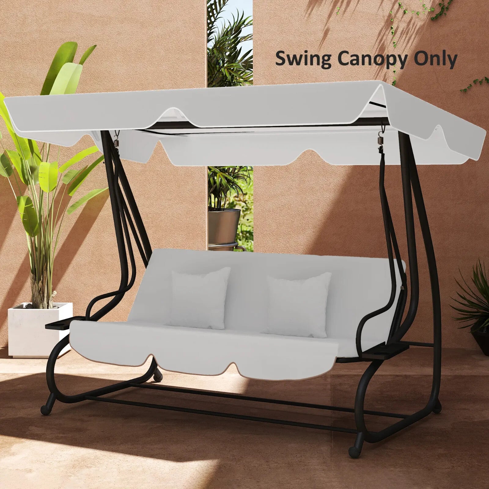 Swing Bench Canopy 3-Seater Replacement Water-Resistant with Hooks Light Grey