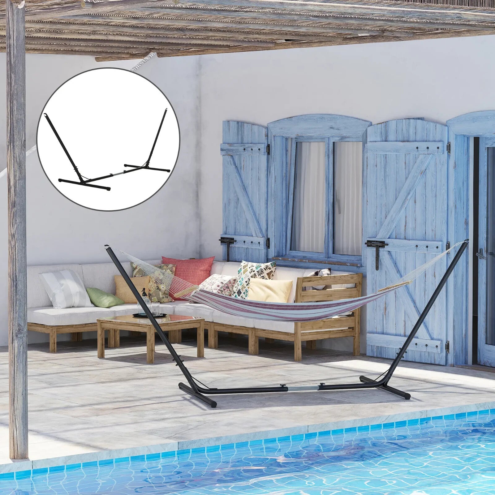 Hammock Stand Powder-Coated Extra Long Adjustable Metal Frame Heavy-Duty Black