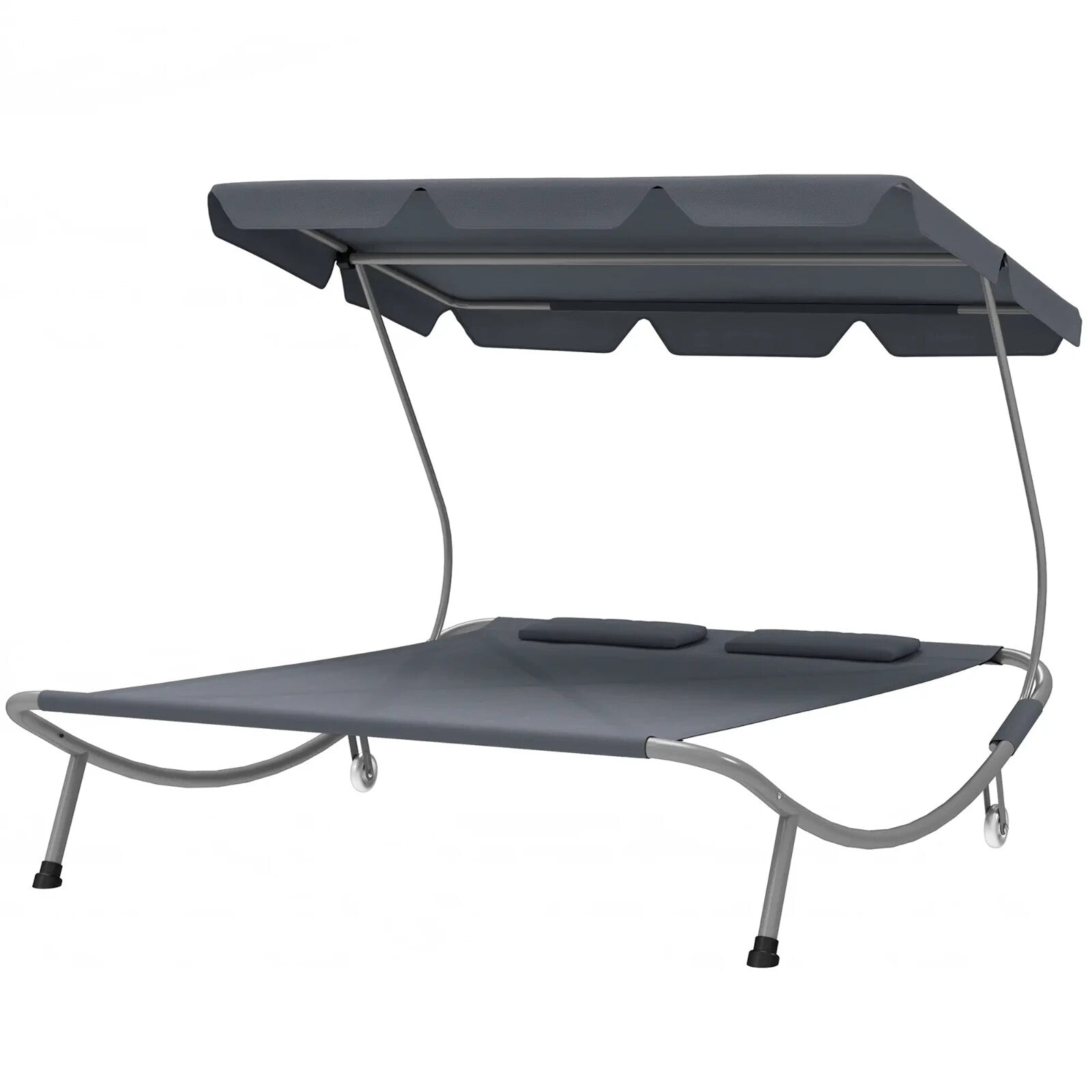 Hammock Sun Lounger 2-Seater w/ 2-Padded Pillows & Adjustable Canopy Light Grey
