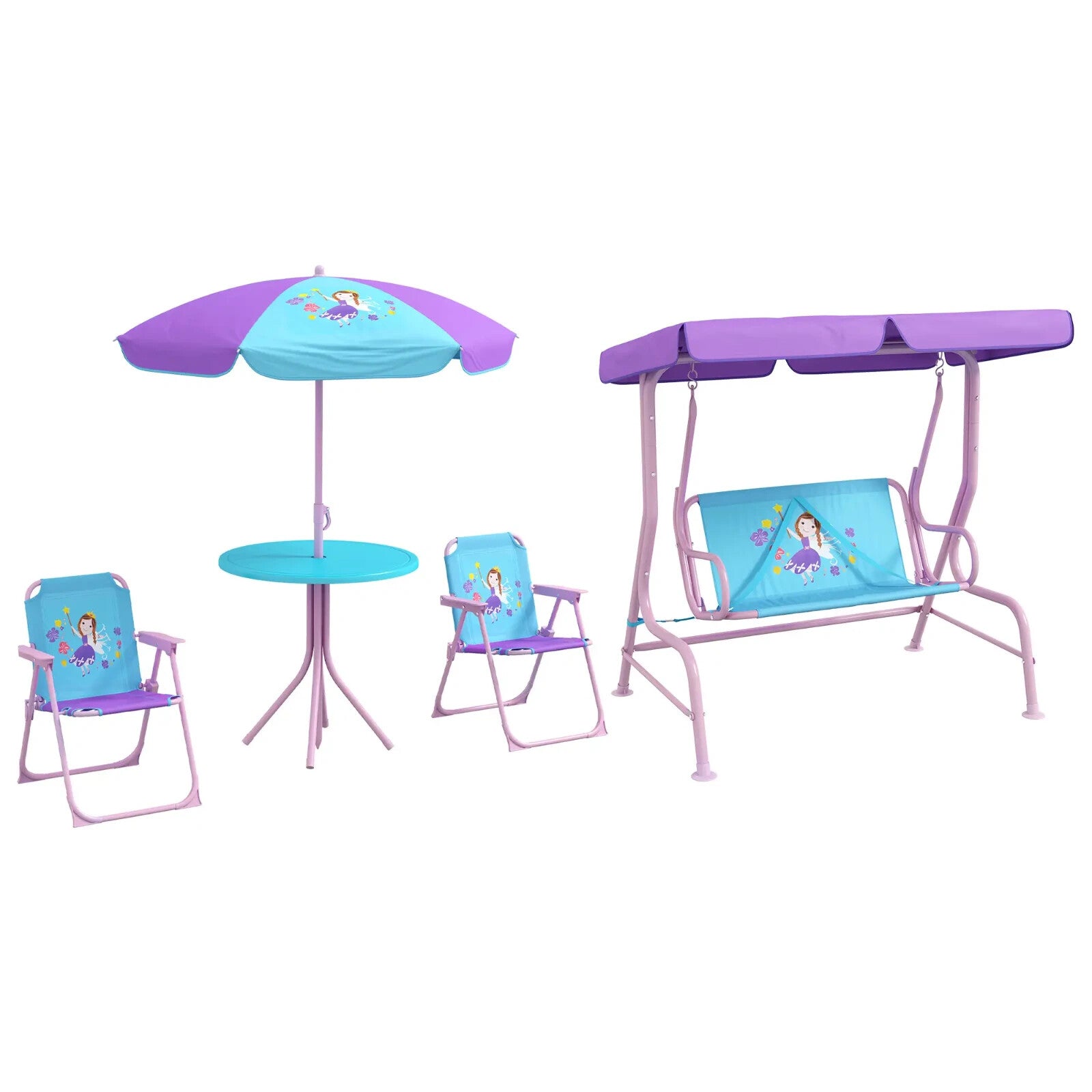 4 Piece Kids Garden Furniture Set with Table Chairs and Adjustable Canopy Theme