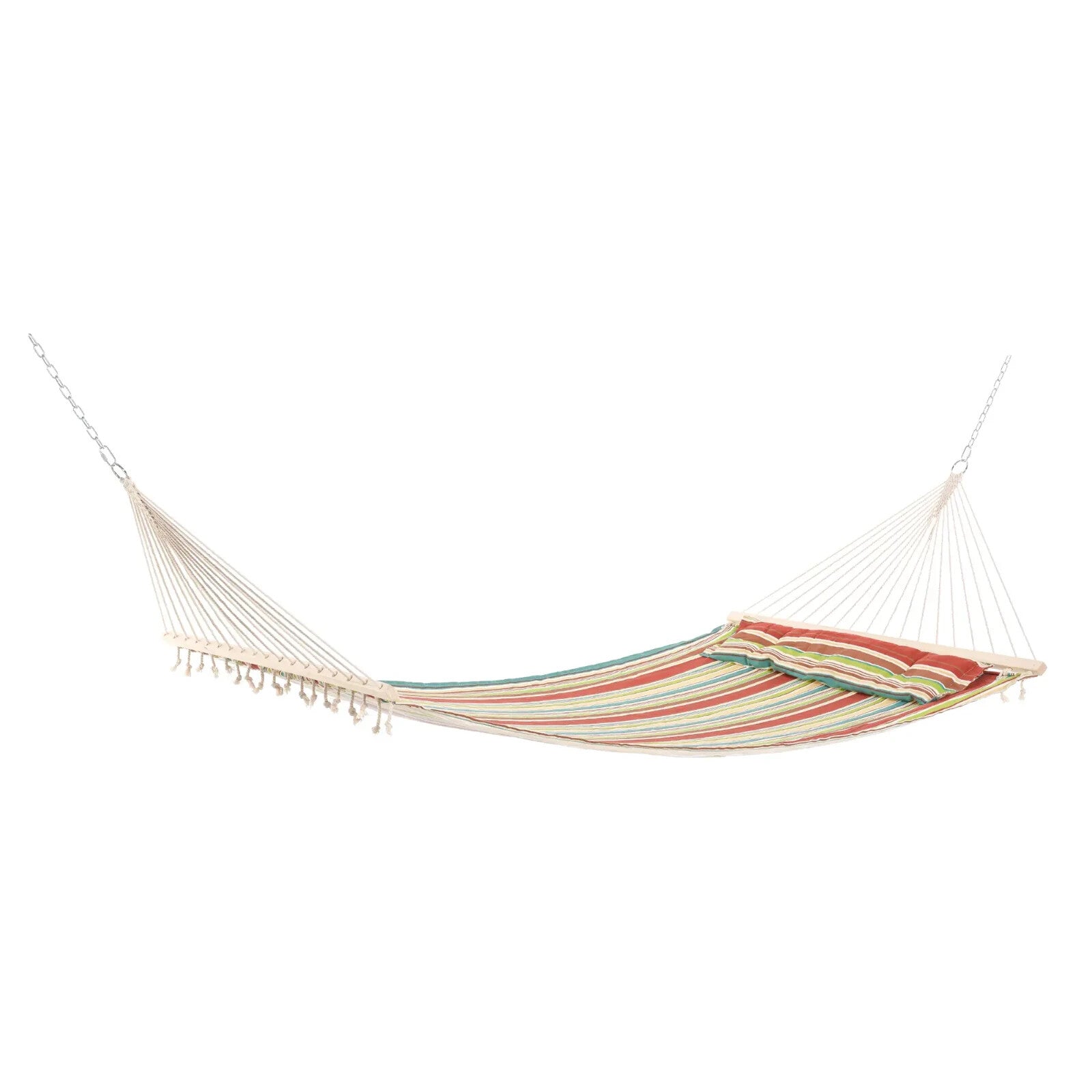 Hanging Bed Hammock Cotton Swing Rectangular with Padded Pillow Red Stripe