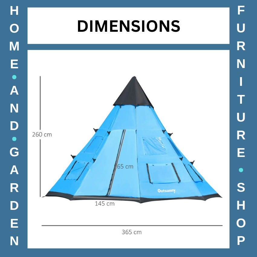 6 Man Tipi Camping Tent Teepee Family Shelter with Zipped Door Mesh Windows