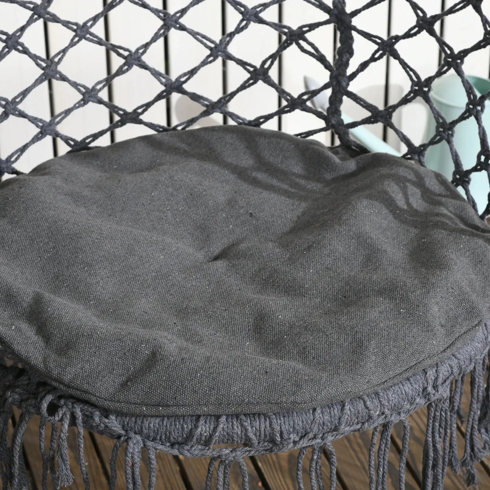Hammock Hanging Chair Macrame Seat with Cotton Rope & Paddad Cushion Dark Grey