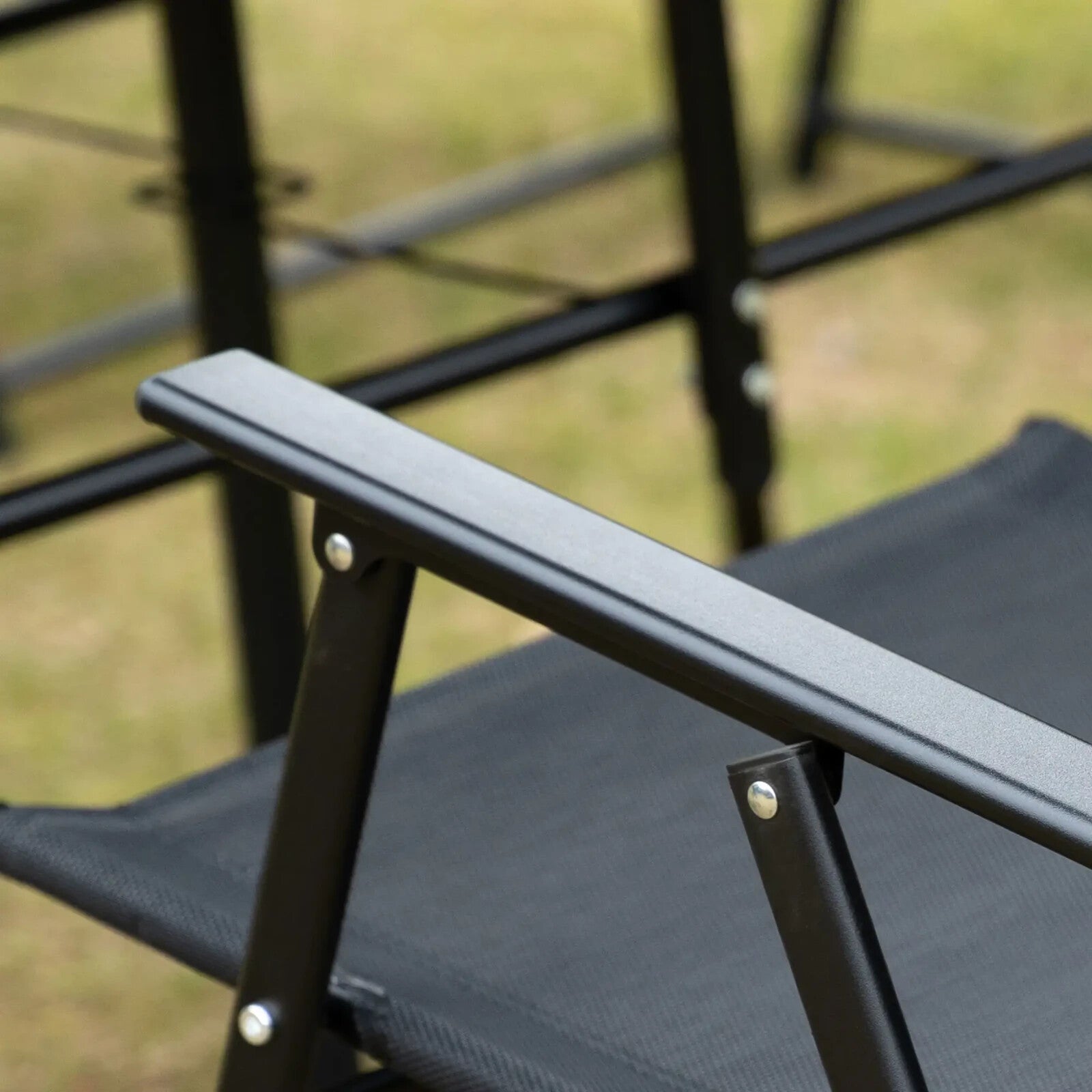 8 Pcs Metal Garden Furniture Set with Parasol Folding Chairs and 6 Seater Table