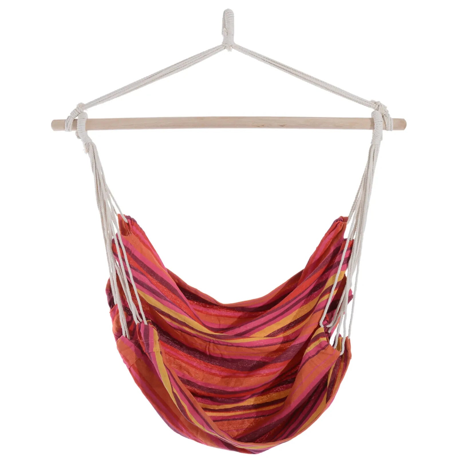 Hammock Hanging Chair Portable Rectangular with Support Bar & Rope Red Striped