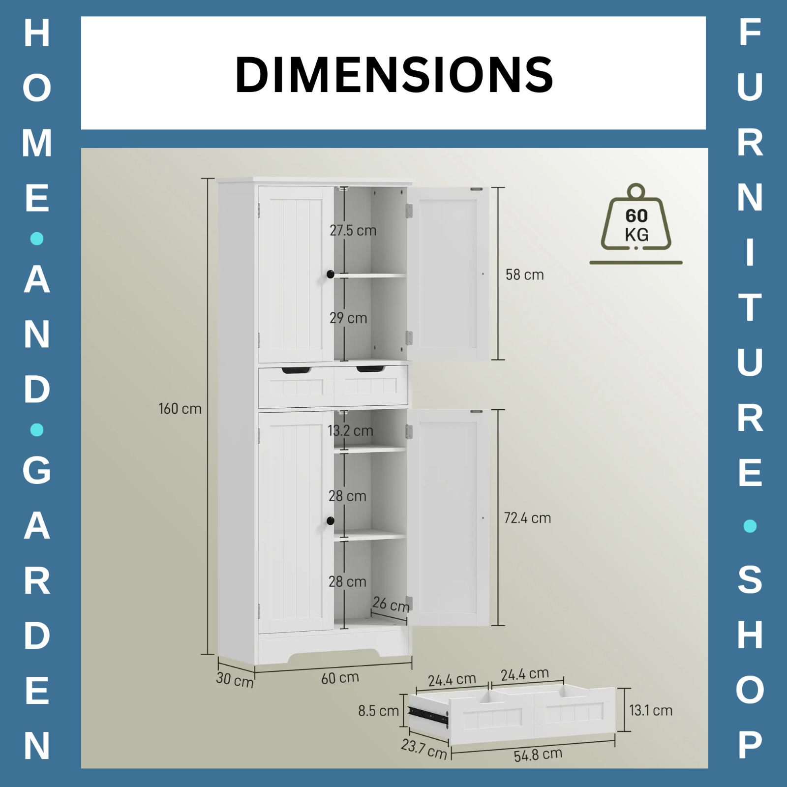 Bathroom Cabinet Tall Storage Cupboard With Drawer, Shelf and Doors White