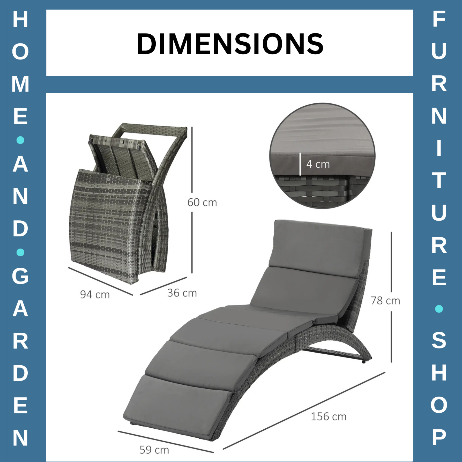 Garden Rattan Sun Lounger Foldable Patio Chaise Chair for Outdoor Grey