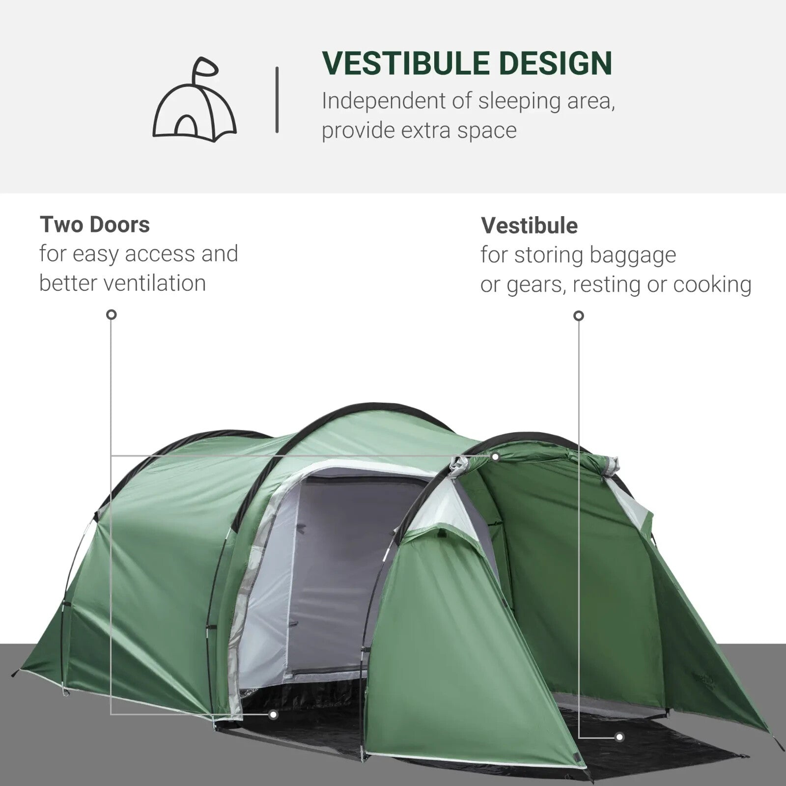 2–3 Person Tunnel Camping Tent, Groundsheet Rainfly Air Vents Waterproof Shelter