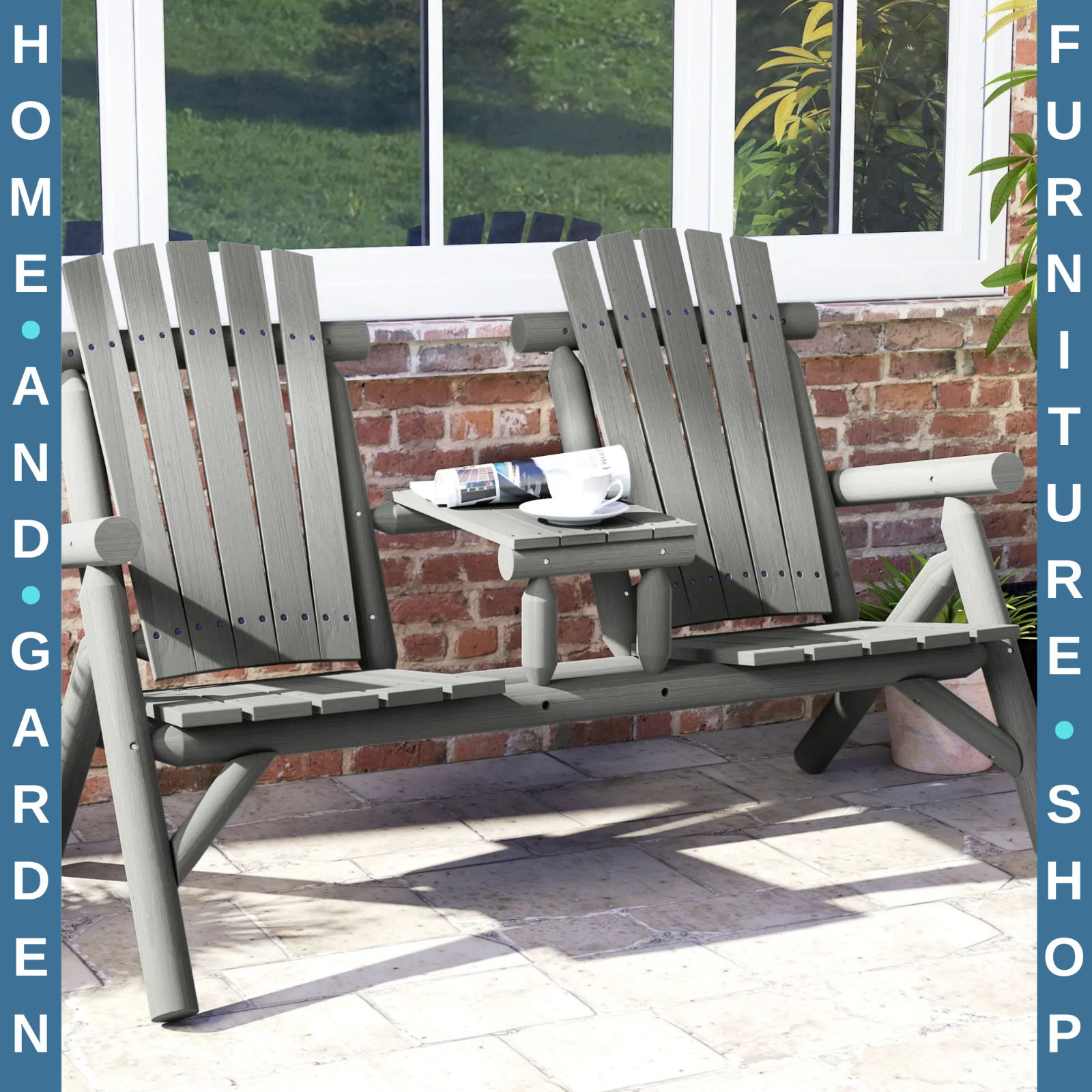 2 Seater Wooden Garden Bench w/ Centre Coffee Table Outdoor Patio Loveseat Chair