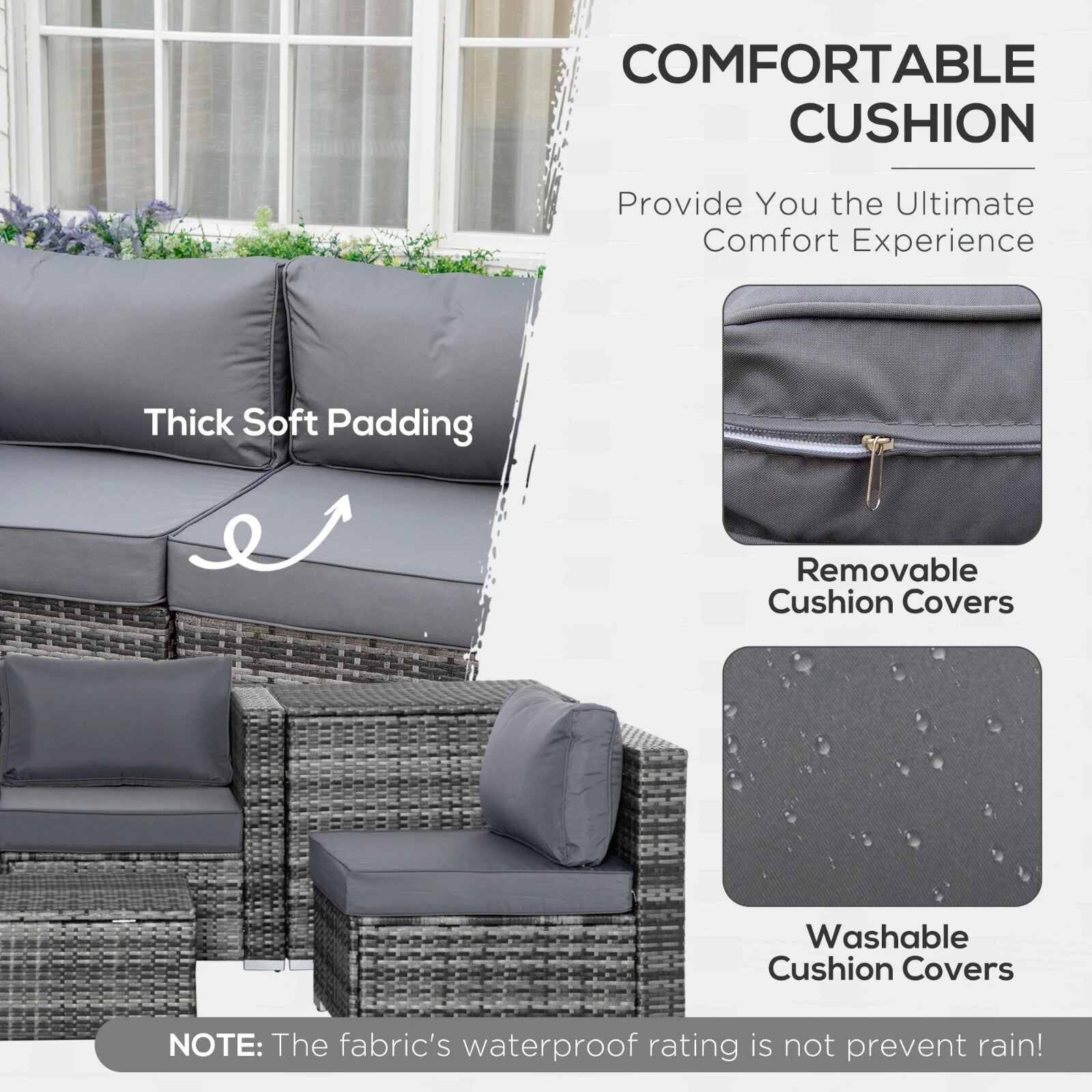 6 Pcs Rattan Corner Sofa Set 4 Seats Garden Furniture w/ Storage Table & Ottoman