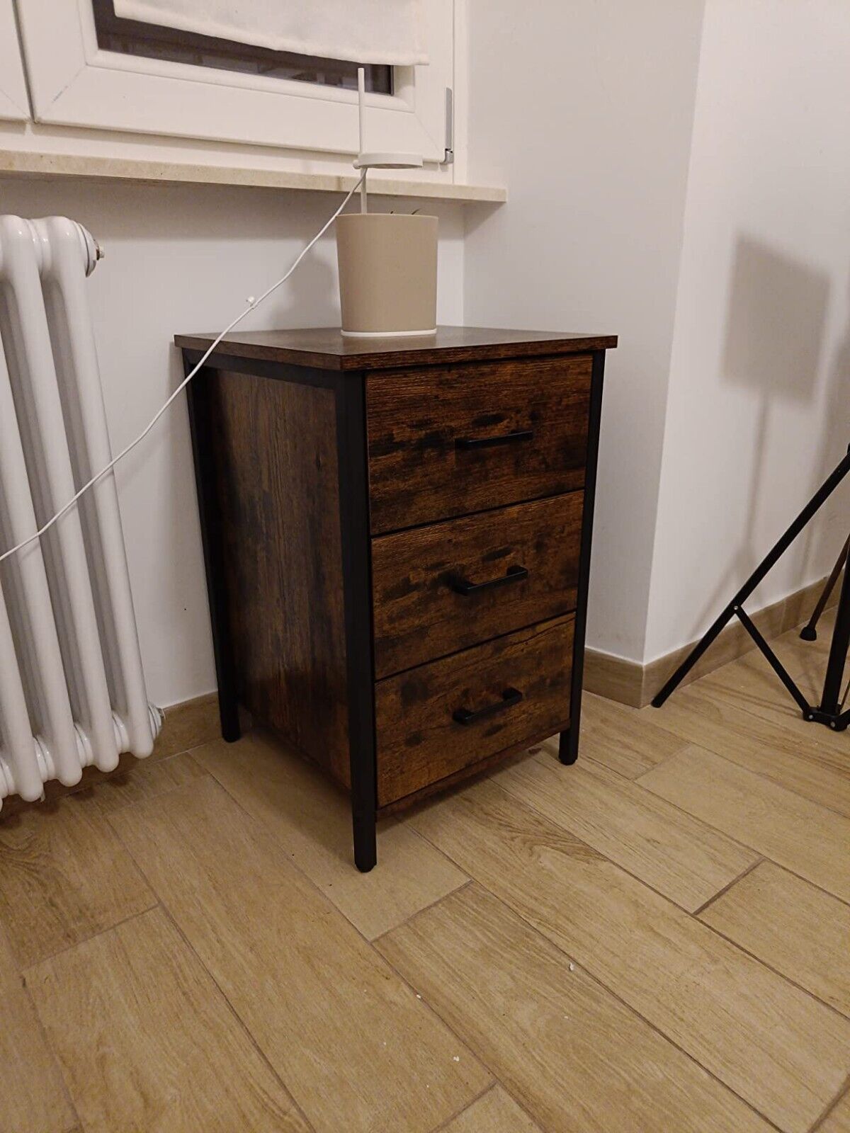 Industrial Nightstand Rustic Bedside Table 3 Drawers Side Table Bedroom Storage
