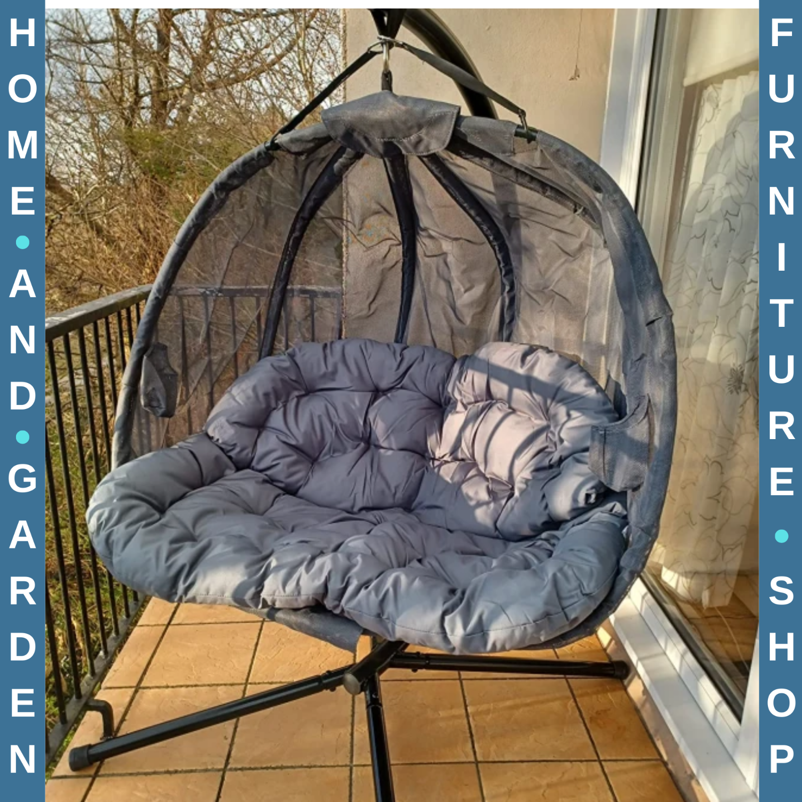 Double Hanging Egg Chair 2 Seater Swing Hammock Cocoon Cushion Side Phone Holder