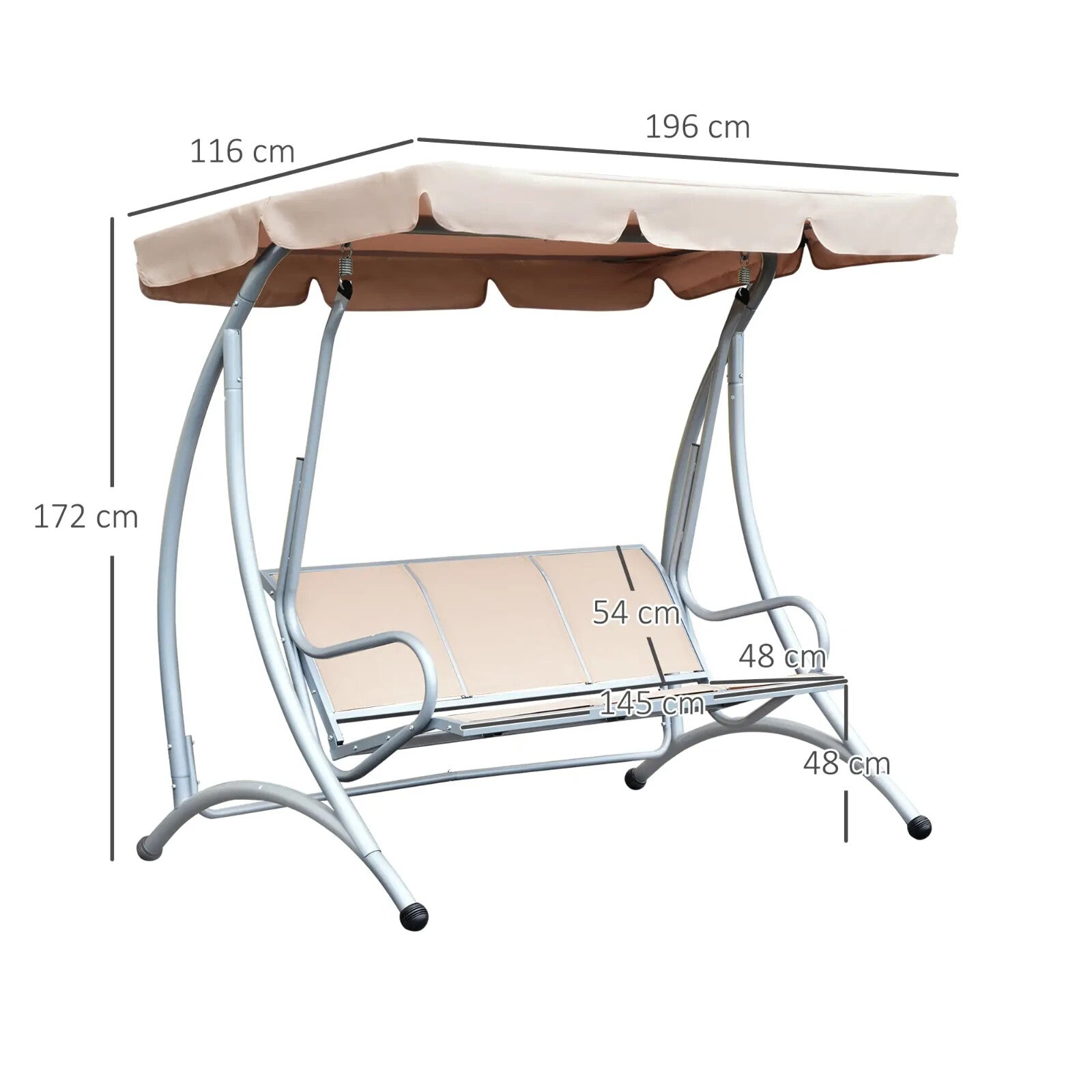 Hammock Swing Bench 3-Seater Weather-Resistant with Adjustable Canopy Beige