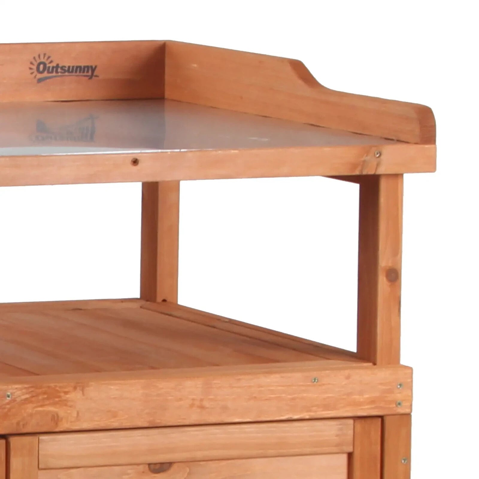 98 x 47 x 105cm Wooden Potting Bench Table with Storage Cabinet and Metal Top