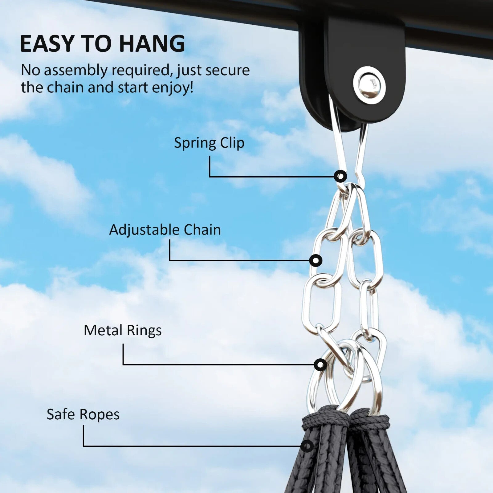 Hammock Hanging Chair Rope Boho Style Swing with Soft Padded Cushion Dark Grey
