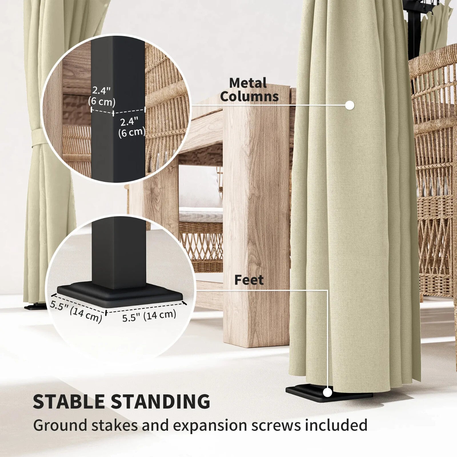 Metal Pergola 3 x 3 m Garden Gazebo Heavy Duty Frame Roof and Sidewall Sun Shade