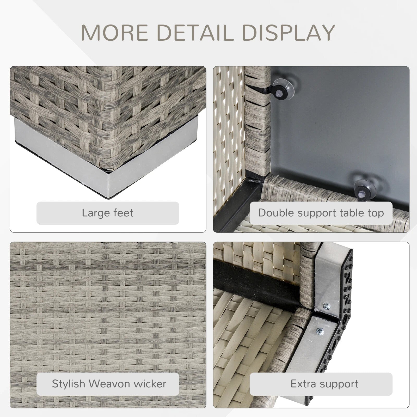 Wicker Garden Coffee Table w/ Glass Top Outdoor Patio Furniture for Yard or Deck