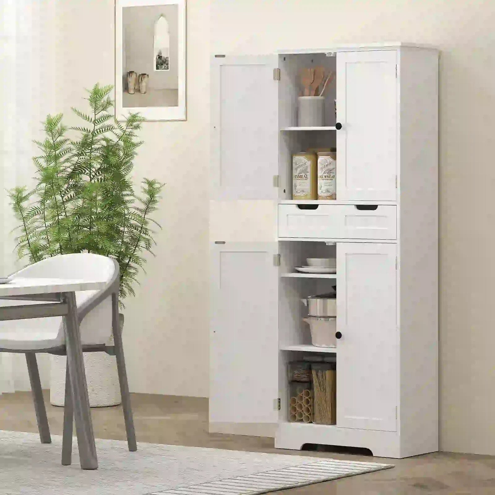 Bathroom Cabinet Tall Storage Cupboard With Drawer, Shelf and Doors White