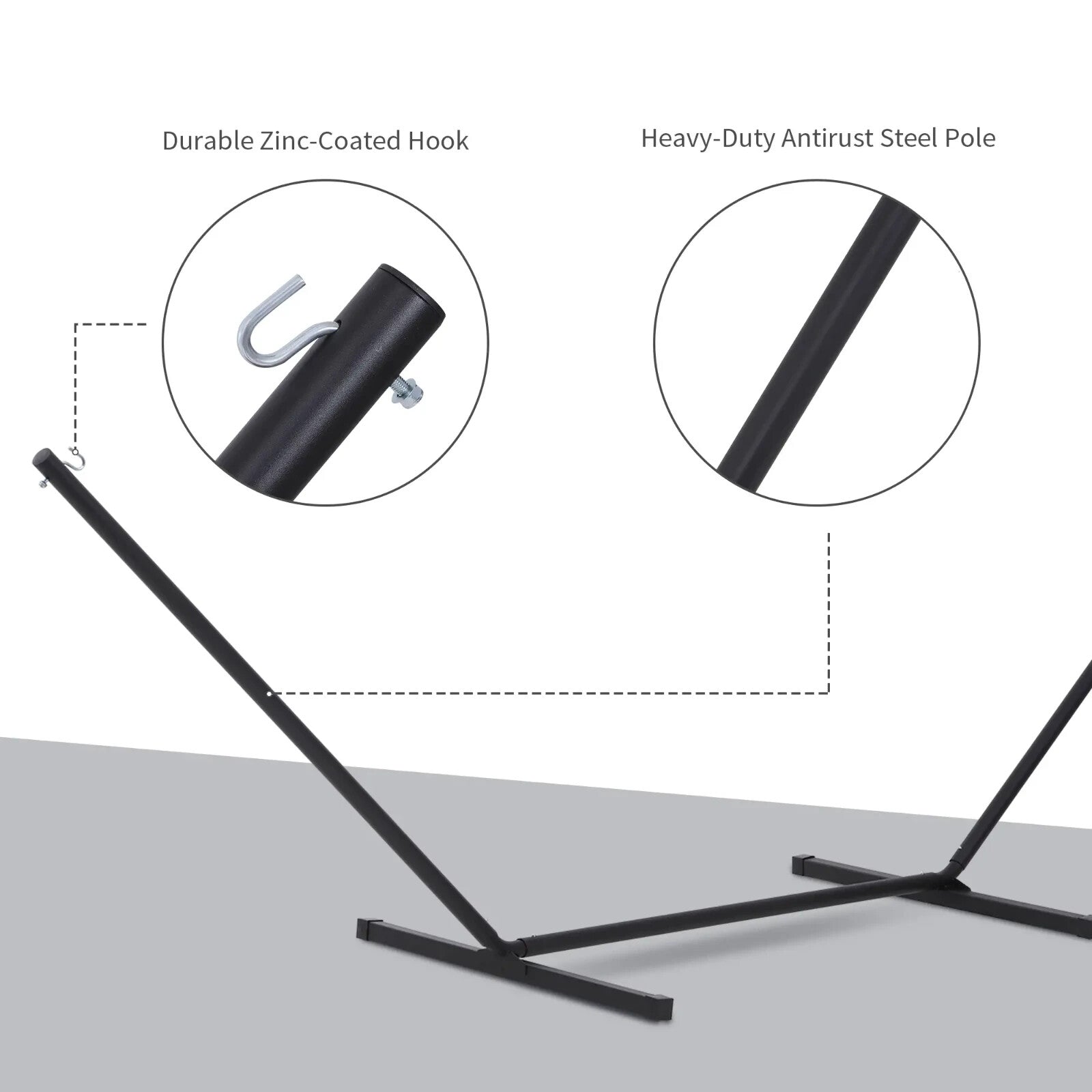 Hammock Stand Powder-Coated Extra Long Metal Frame Heavy-Duty Black